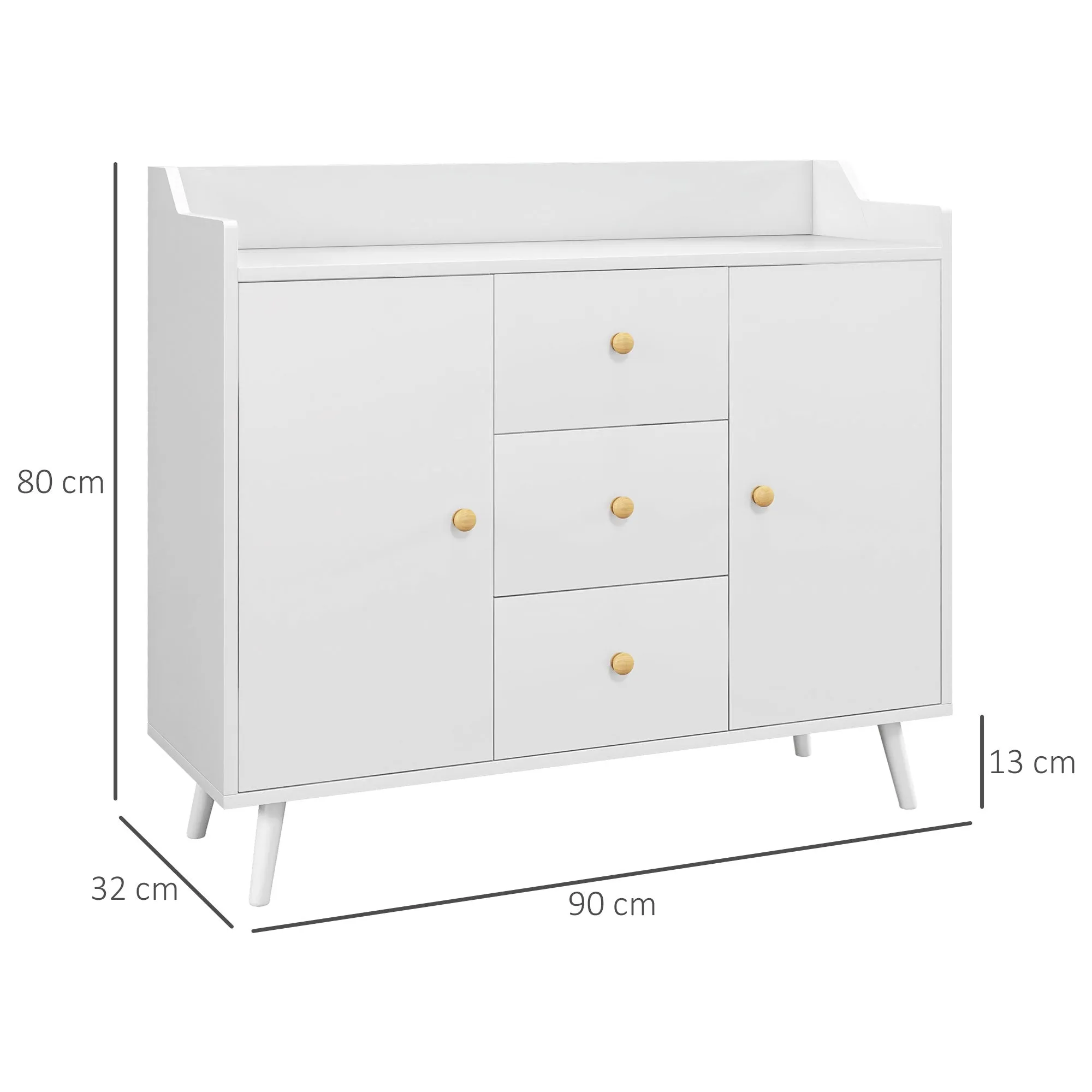 Modern Wooden Sideboard with 3 Drawers and 2 Cabinets on 2 Levels, 90x32x80 cm, White - Image 3