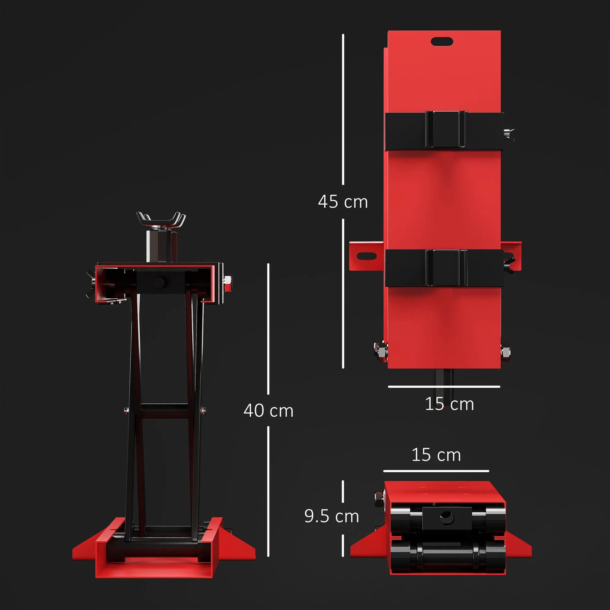 Steel Motorcycle Lift Stand Capacity 500kg, Foldable with Adjustable Height and Crank, Red - Image 3