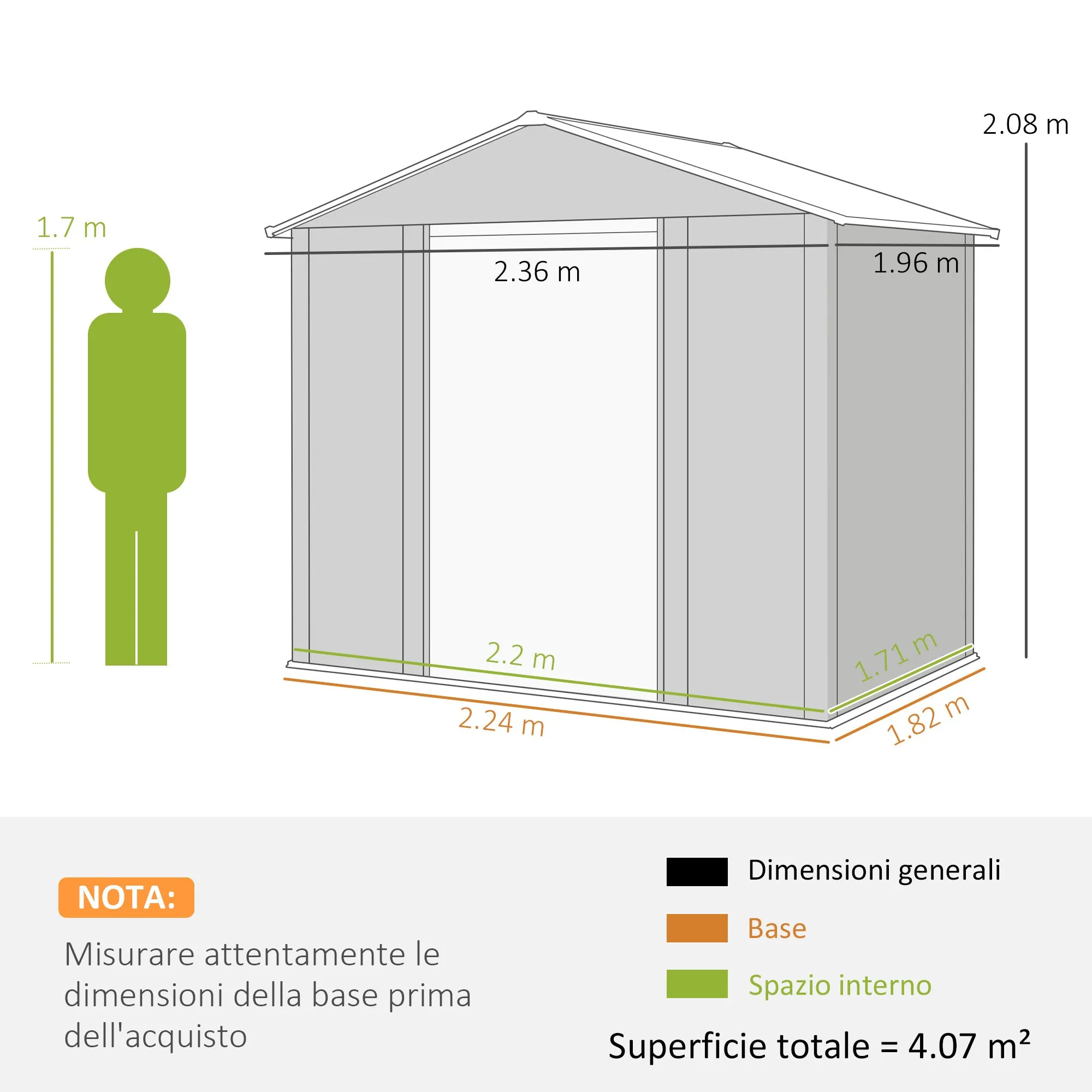Wood Effect Steel Garden Shed with Double Sliding Doors, 236x196x208 cm, Brown - Image 3