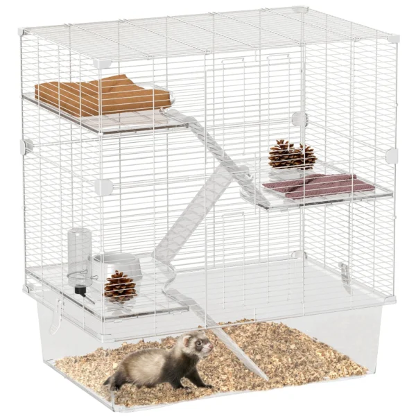 Multi-Level Rodent Cage with Accessories Included, Made of Steel, PET and PS, 73x47x80 cm, White