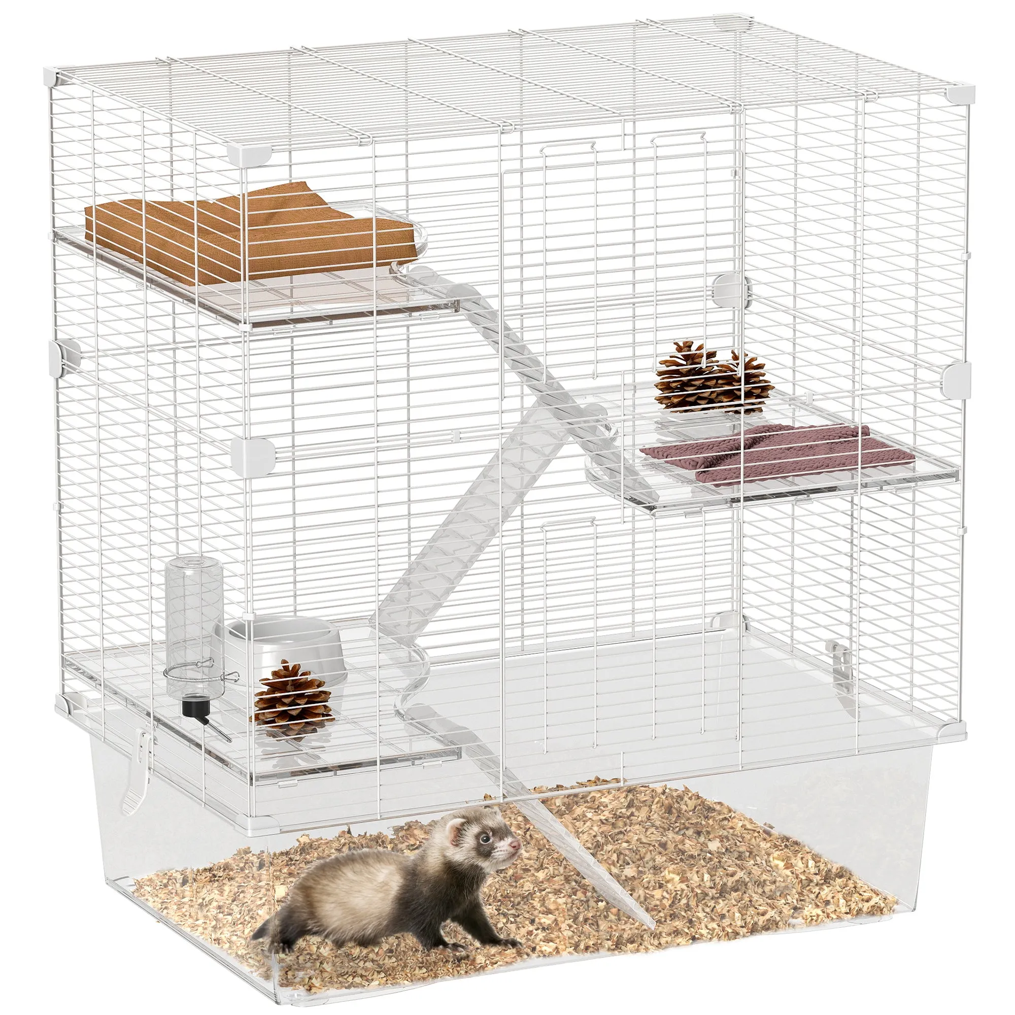 Multi-Level Rodent Cage with Accessories Included, Made of Steel, PET and PS, 73x47x80 cm, White