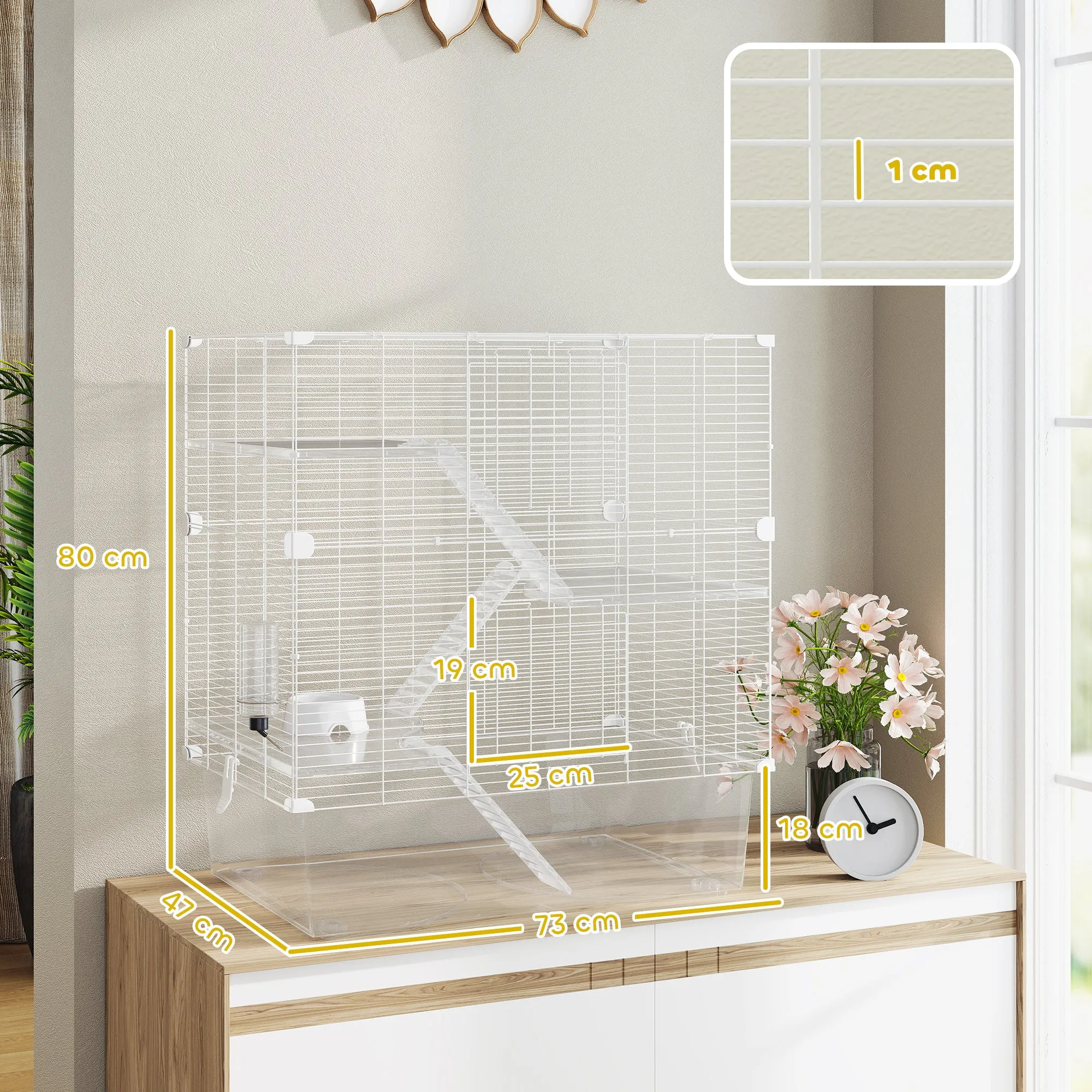 Multi-Level Rodent Cage with Accessories Included, Made of Steel, PET and PS, 73x47x80 cm, White - Image 3