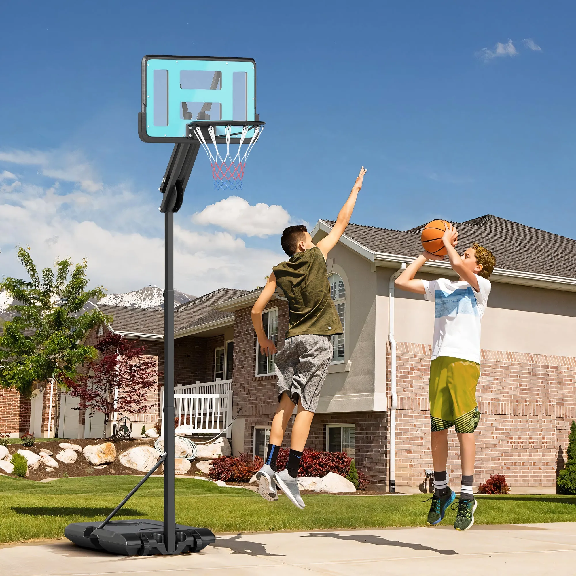 SPORTNOW Adjustable Outdoor Basketball Hoop 146-236cm with Wheels and Fillable Base, Black - Image 2