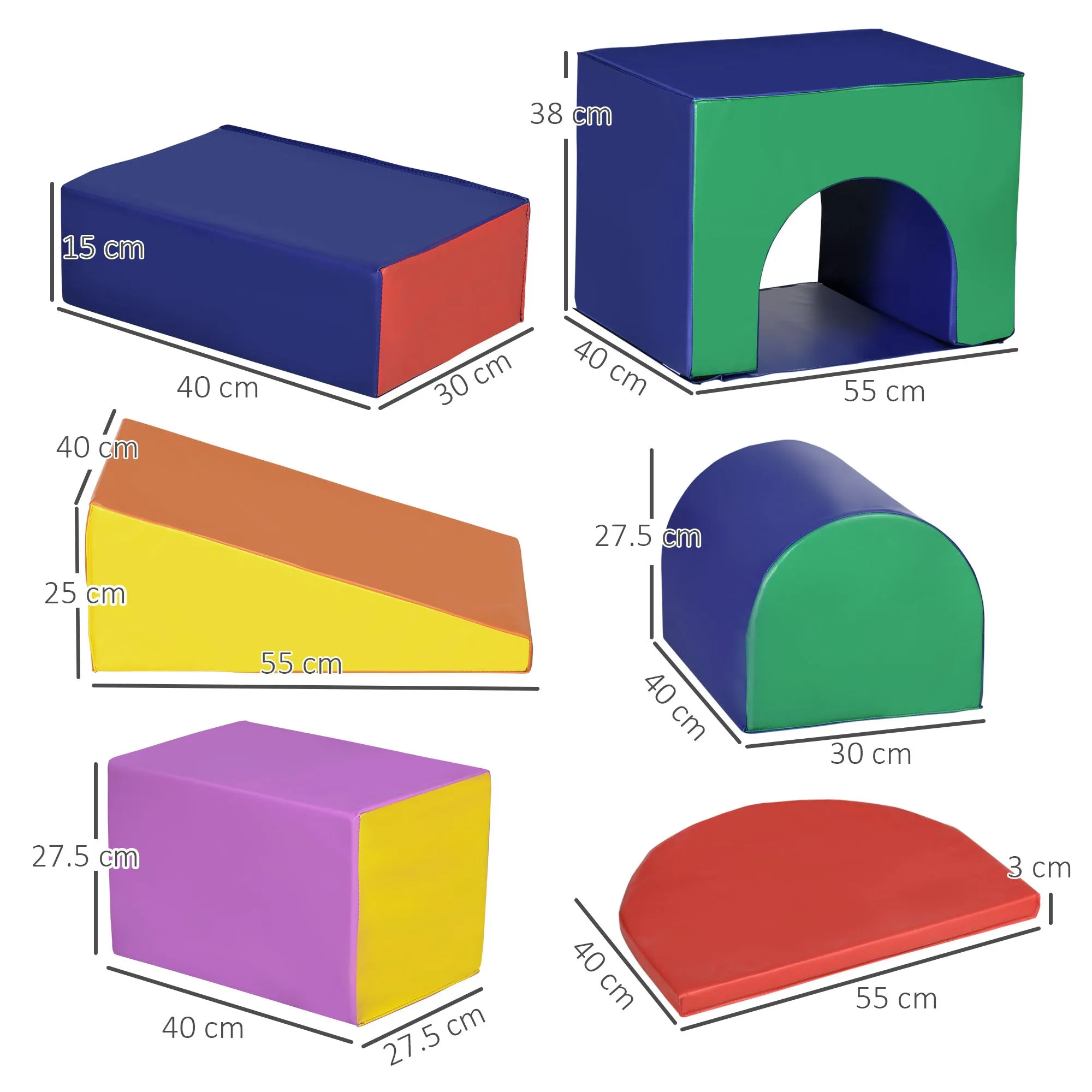 7-Block Multi-Coloured PU and EPE Playset for Babies 12-36 Months, 170x130x40 cm - Image 3