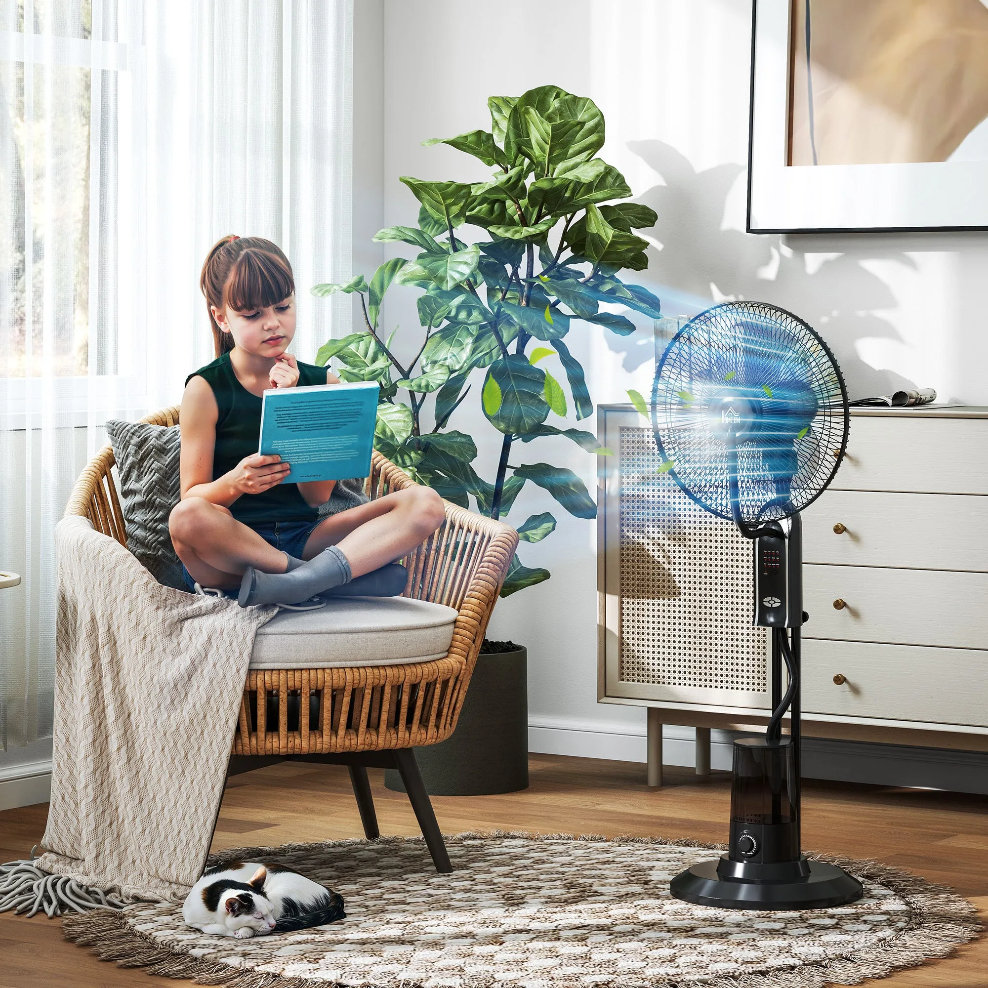 Adjustable Misting Fan 3 Speeds and 3 Modes, 75° Oscillation, Remote Control, Black - Image 2