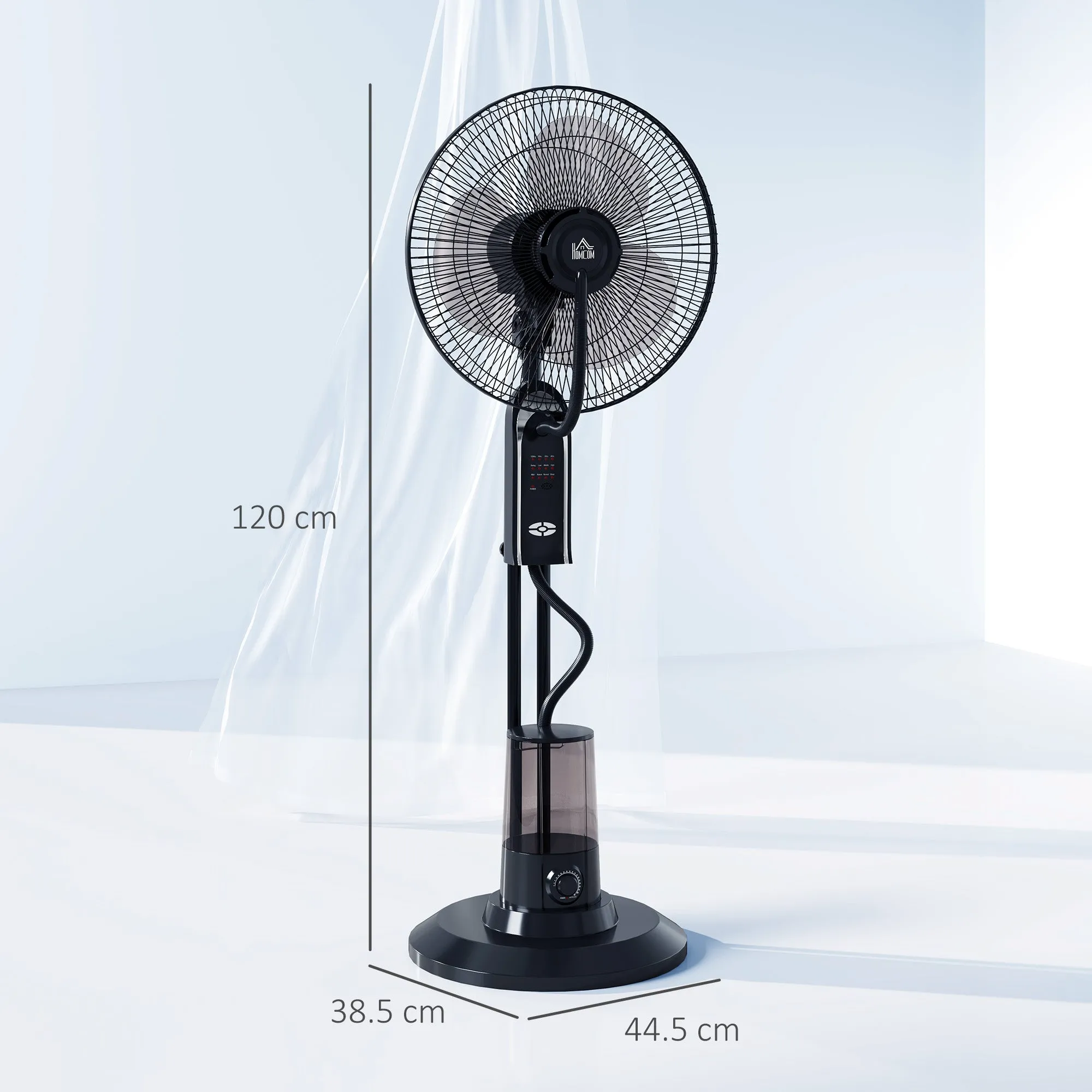 Adjustable Misting Fan 3 Speeds and 3 Modes, 75° Oscillation, Remote Control, Black - Image 3