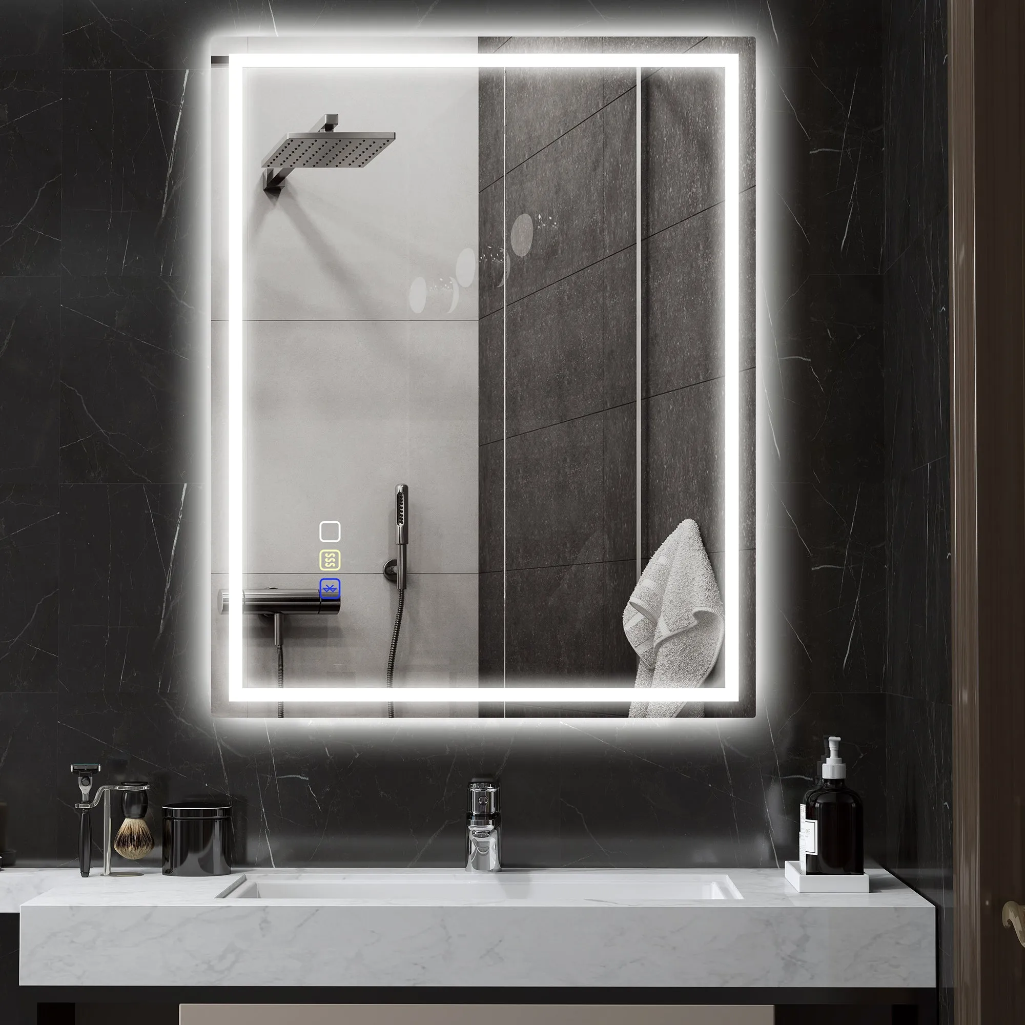 Anti-Fog Bathroom Mirror with Adjustable LED Light, Bluetooth Speaker, Touch Buttons, 80x100cm - Image 2