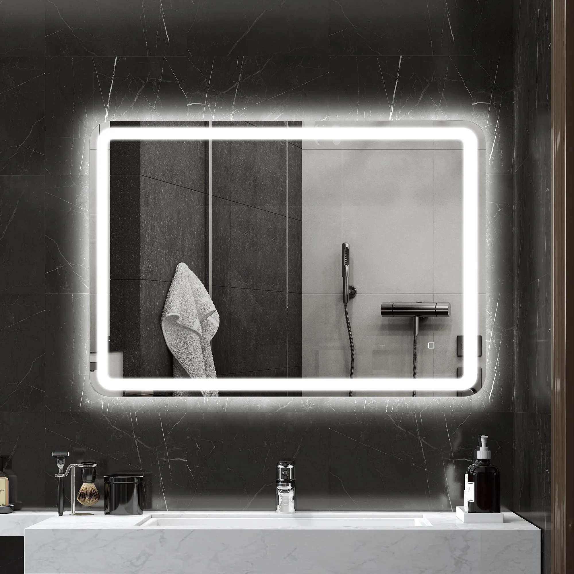 Bathroom Mirror with Touch Switch, 3-Temperature LED Light and Anti-Fog, 70x100cm - Image 2