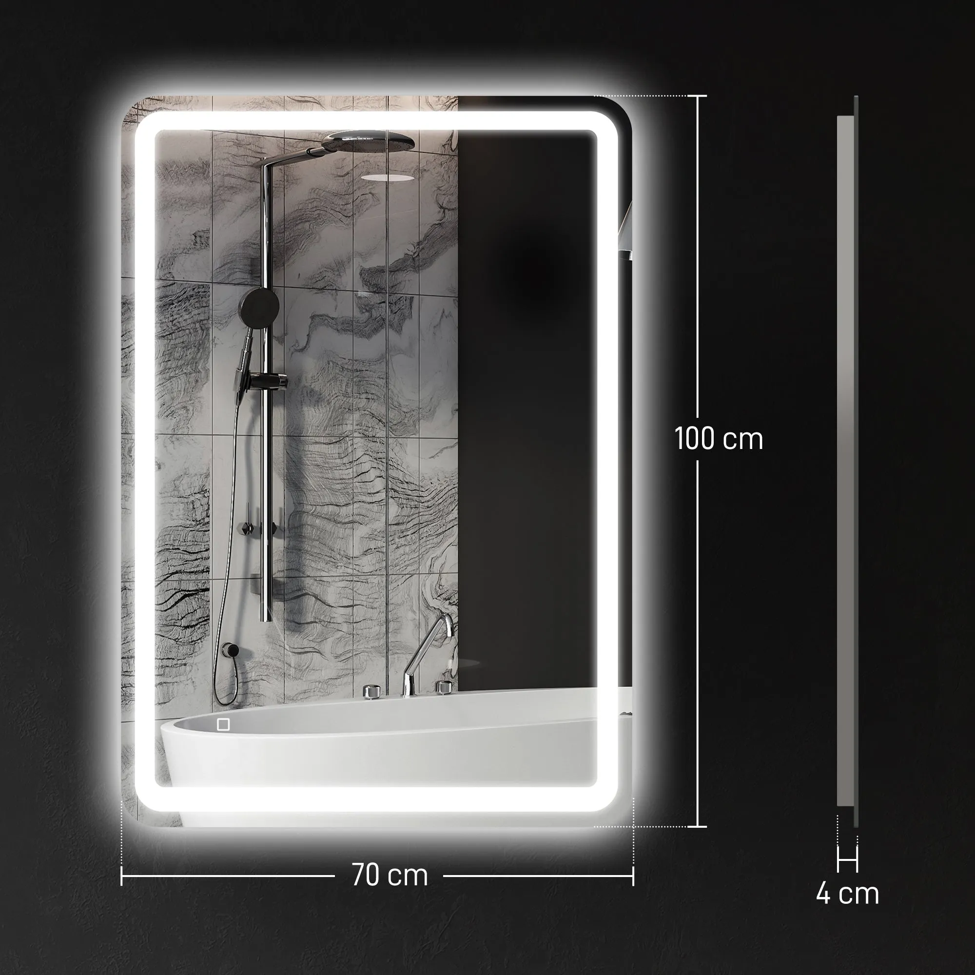 Bathroom Mirror with Touch Switch, 3-Temperature LED Light and Anti-Fog, 70x100cm - Image 3