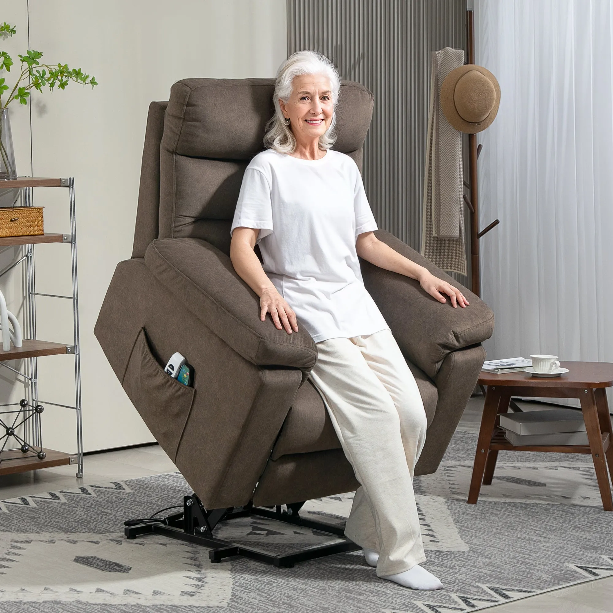 Lift Reclining Massage Chair with Heat and Dual Motors, Dark Brown - Image 2