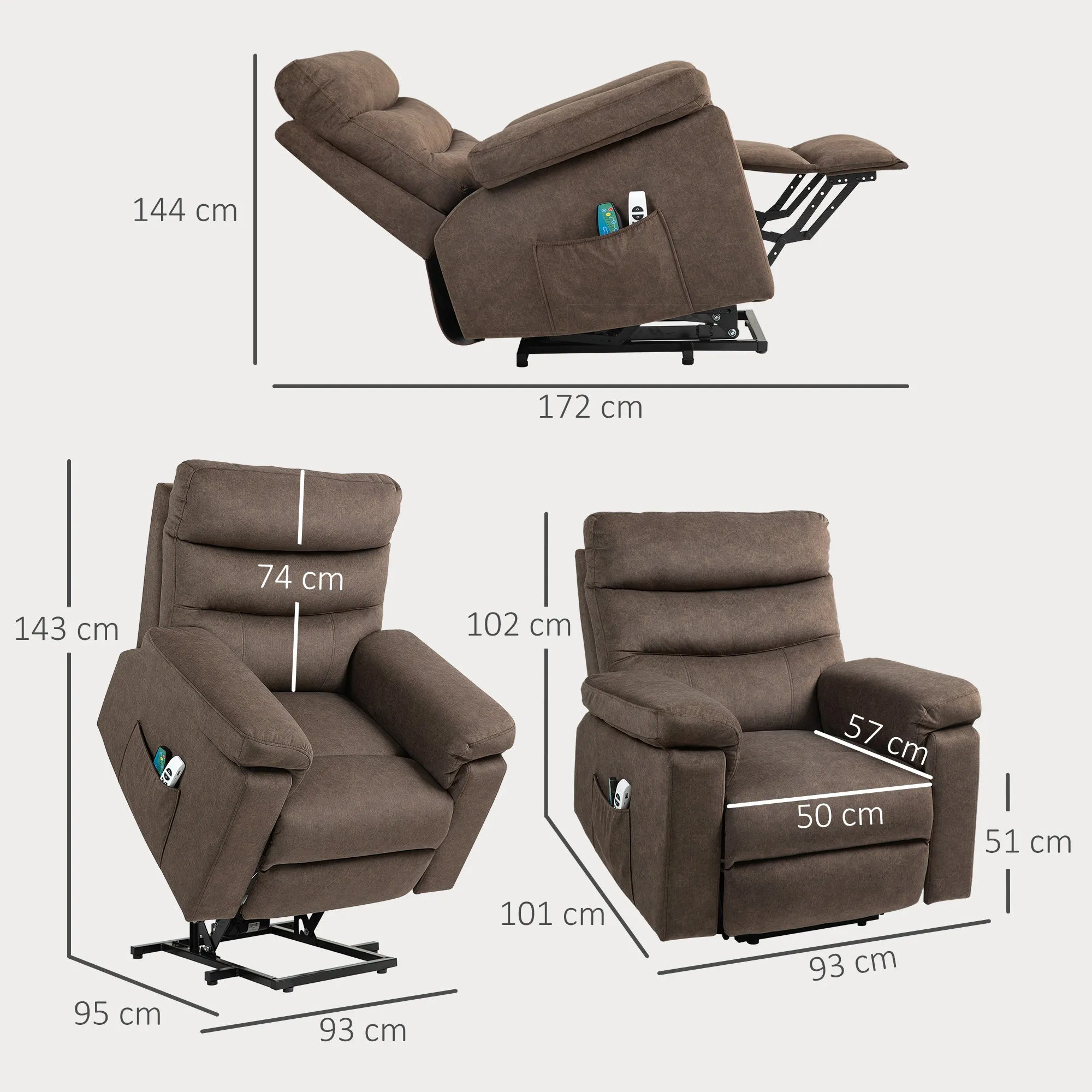 Lift Reclining Massage Chair with Heat and Dual Motors, Dark Brown - Image 3