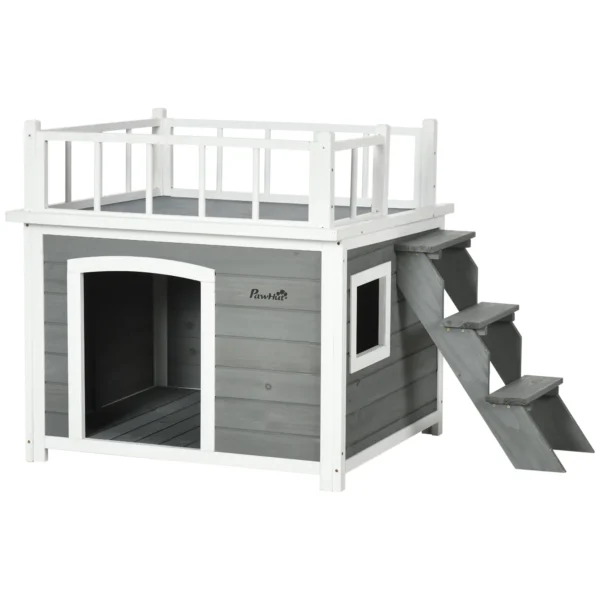 Dog House with Terrace Ladder and Window 121x77x78cm Light Grey