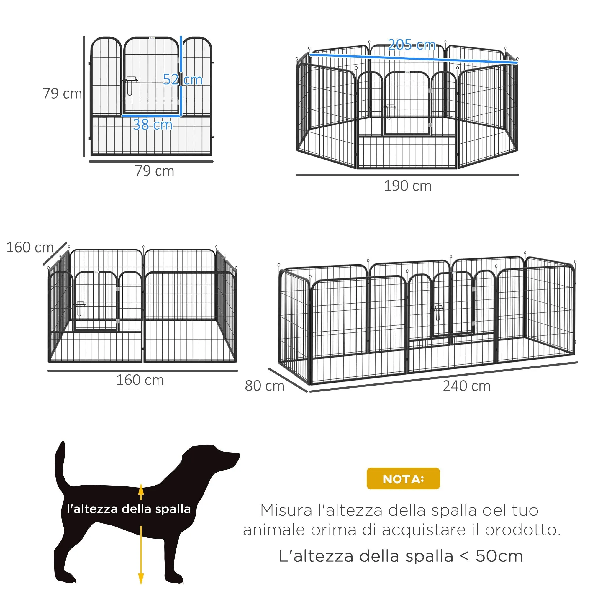 Dog Playpen and Puppy Playpen, Modular Indoor and Outdoor Dog Playpen in Metal and Steel 8 Panels 80x80cm - Image 3