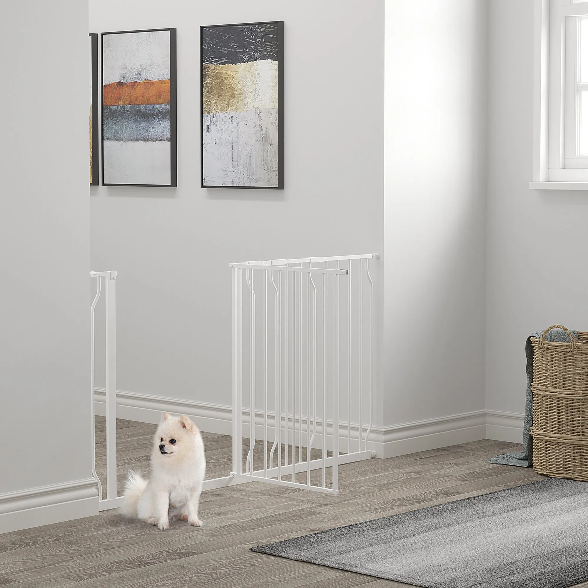 Steel and ABS Dog Safety Gate, Extendable 75-145cm for Stairs and Doorways, White - Image 2