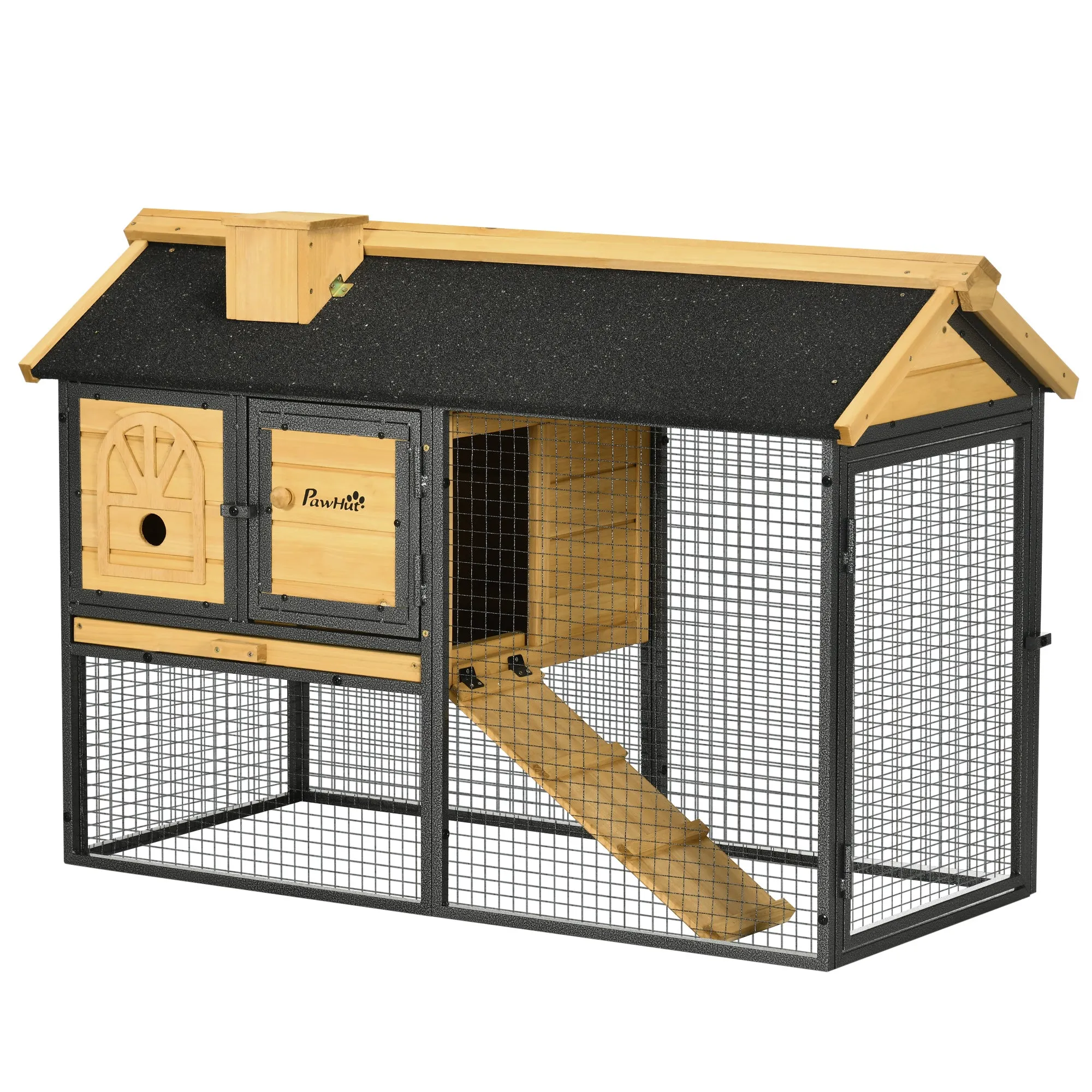 2-Tier Outdoor Rabbit Hutch in Fir Wood and Steel with Removable Tray, 120x55.5x80 cm