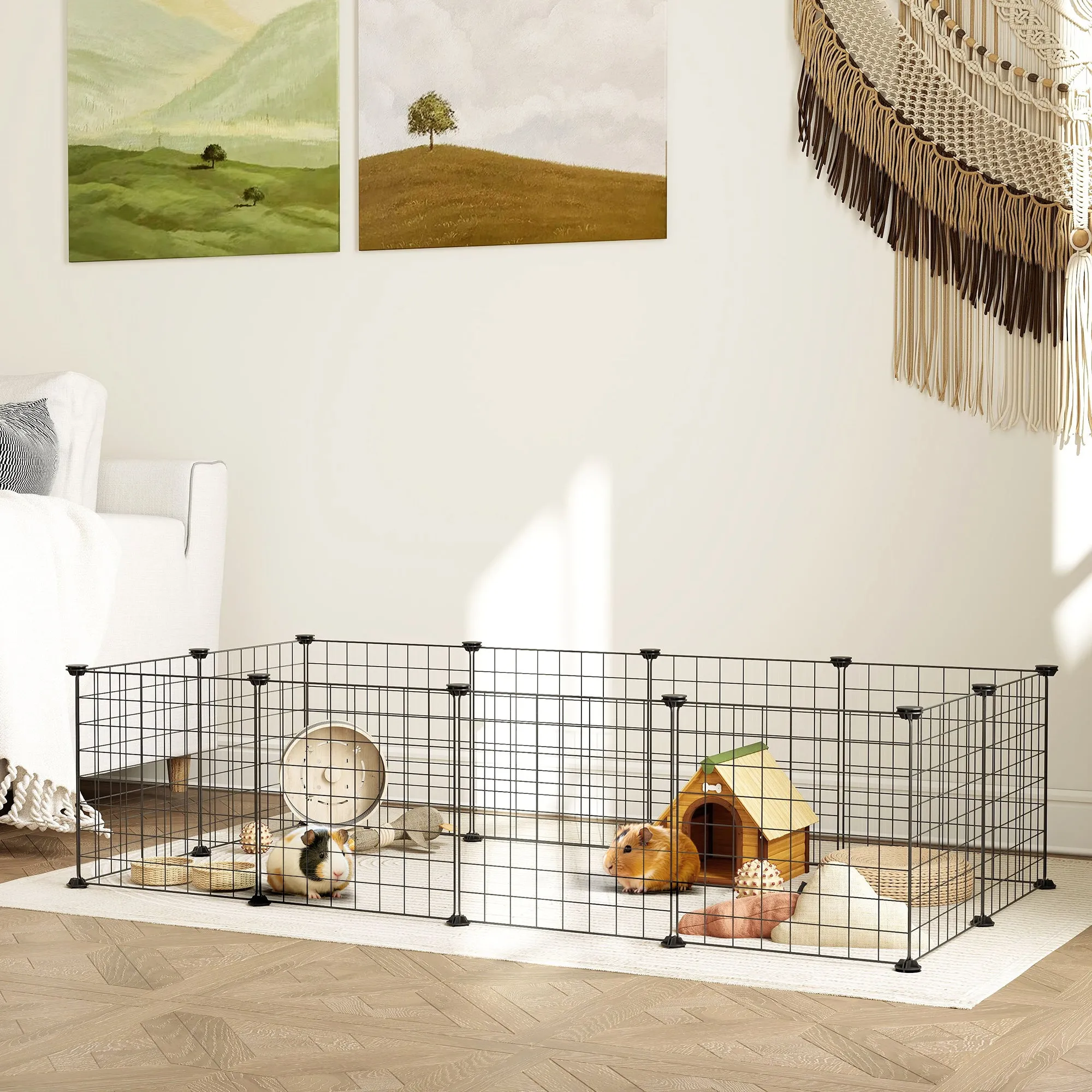 Modular Small Animal Playpen with Panels and Accessories, Indoor Metal Hedgehog Cage for Guinea Pigs and Hedgehogs, 106x73x36 cm, Black - Image 2
