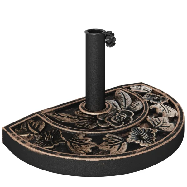 Half-Moon Umbrella Base Ø38 mm and Ø48 mm with Crank Handle, Resin Umbrella Base, 50x31x32 cm, Bronze