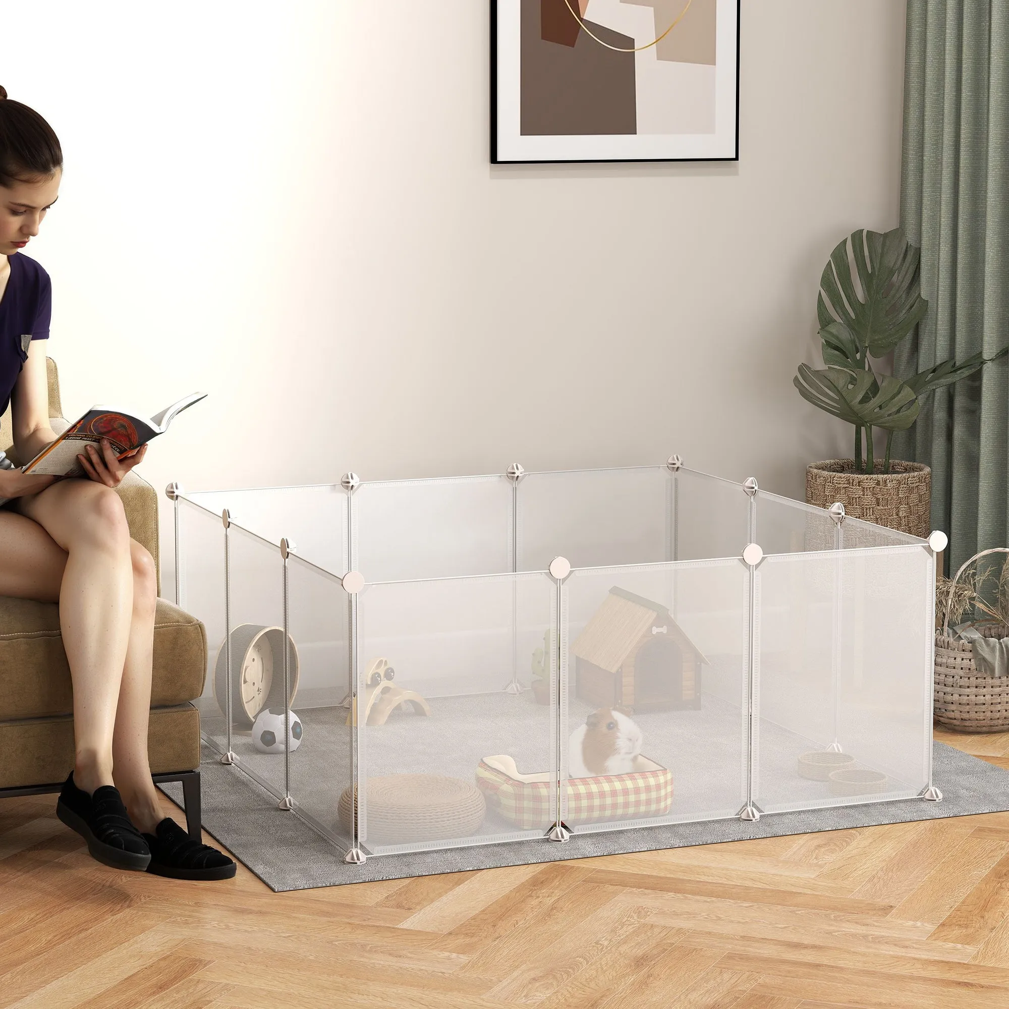 Modular Playpen for Rabbits, Puppies and Small Animals in Metal and PP, 12 Panels 35x45cm White - Image 2
