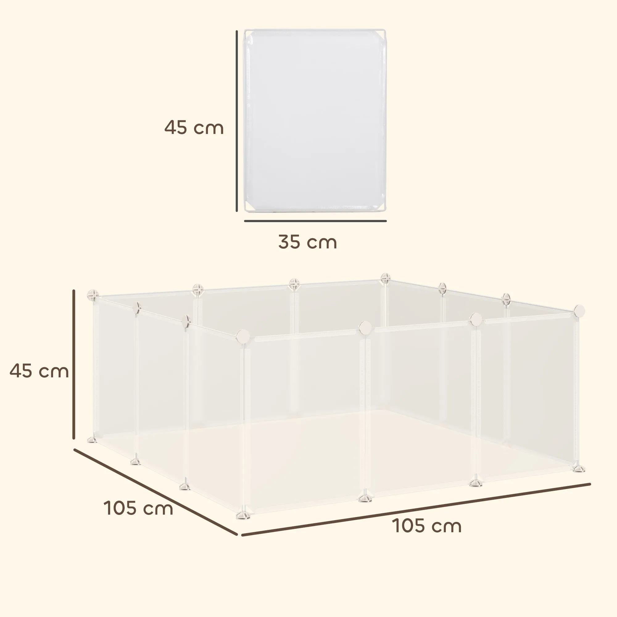 Modular Playpen for Rabbits, Puppies and Small Animals in Metal and PP, 12 Panels 35x45cm White - Image 3