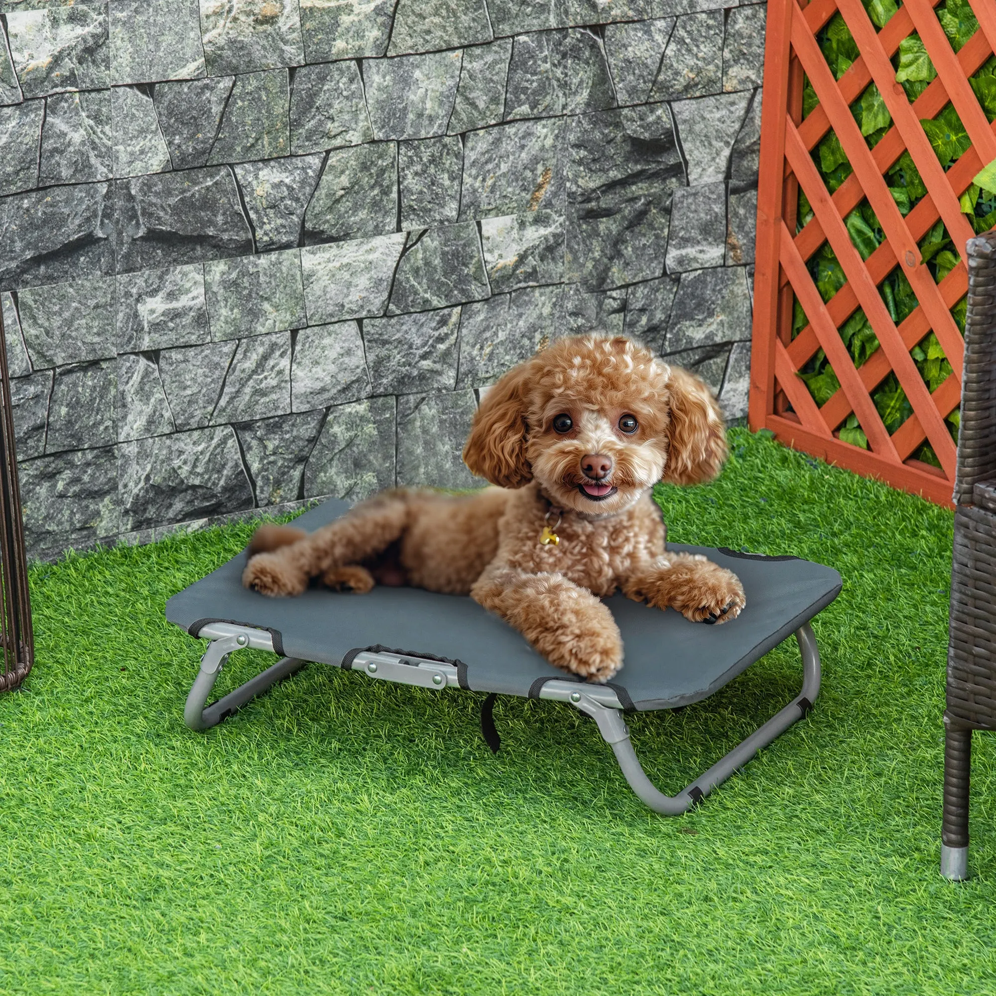 Folding Dog Bed in Steel and Oxford Fabric for Indoor and Outdoor Use, 59x46x15 cm, Grey - Image 2