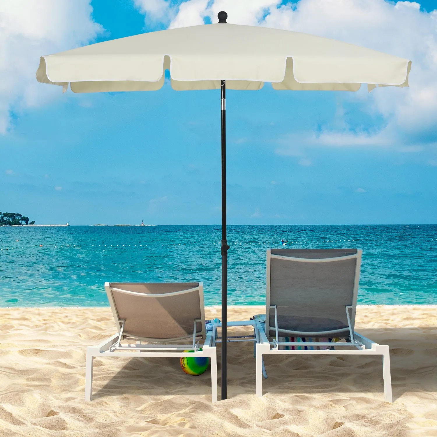 2x1.3m Rectangular Garden Umbrella with Adjustable Tilt and Aluminum Pole, Beige and Black - Image 2