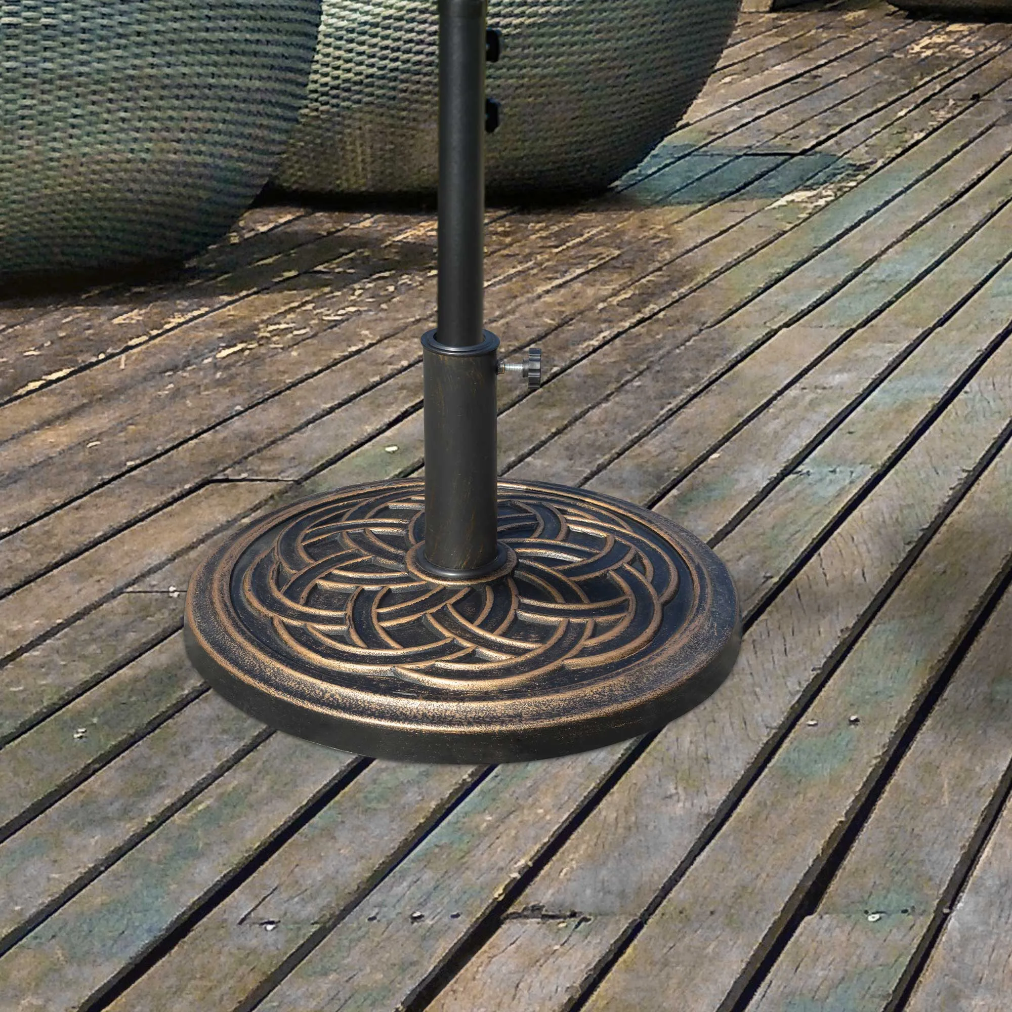 12kg Round Resin Umbrella Base with Decoration, for 38mm and 48mm Poles, Φ45x33cm, Bronze - Image 2
