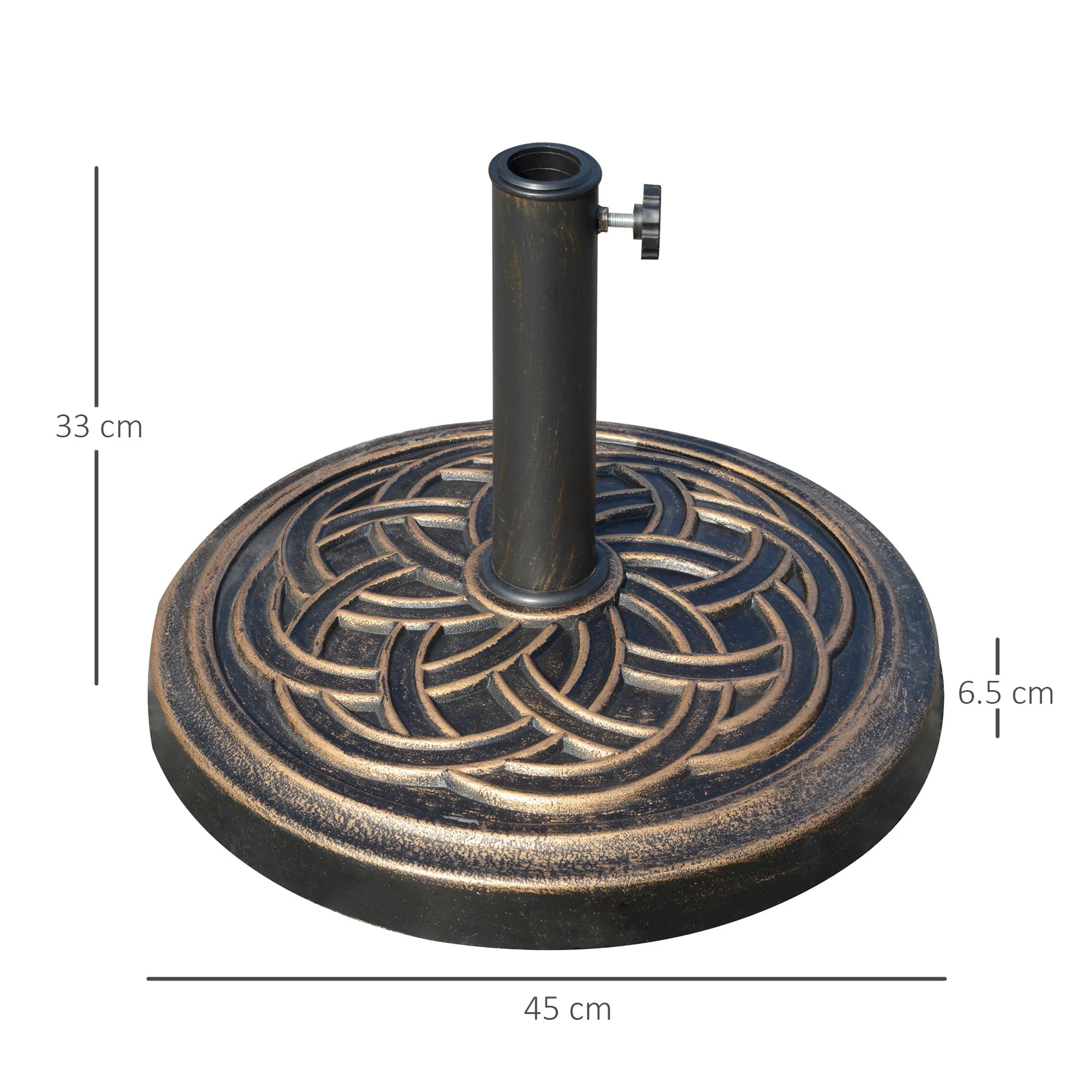 12kg Round Resin Umbrella Base with Decoration, for 38mm and 48mm Poles, Φ45x33cm, Bronze - Image 3