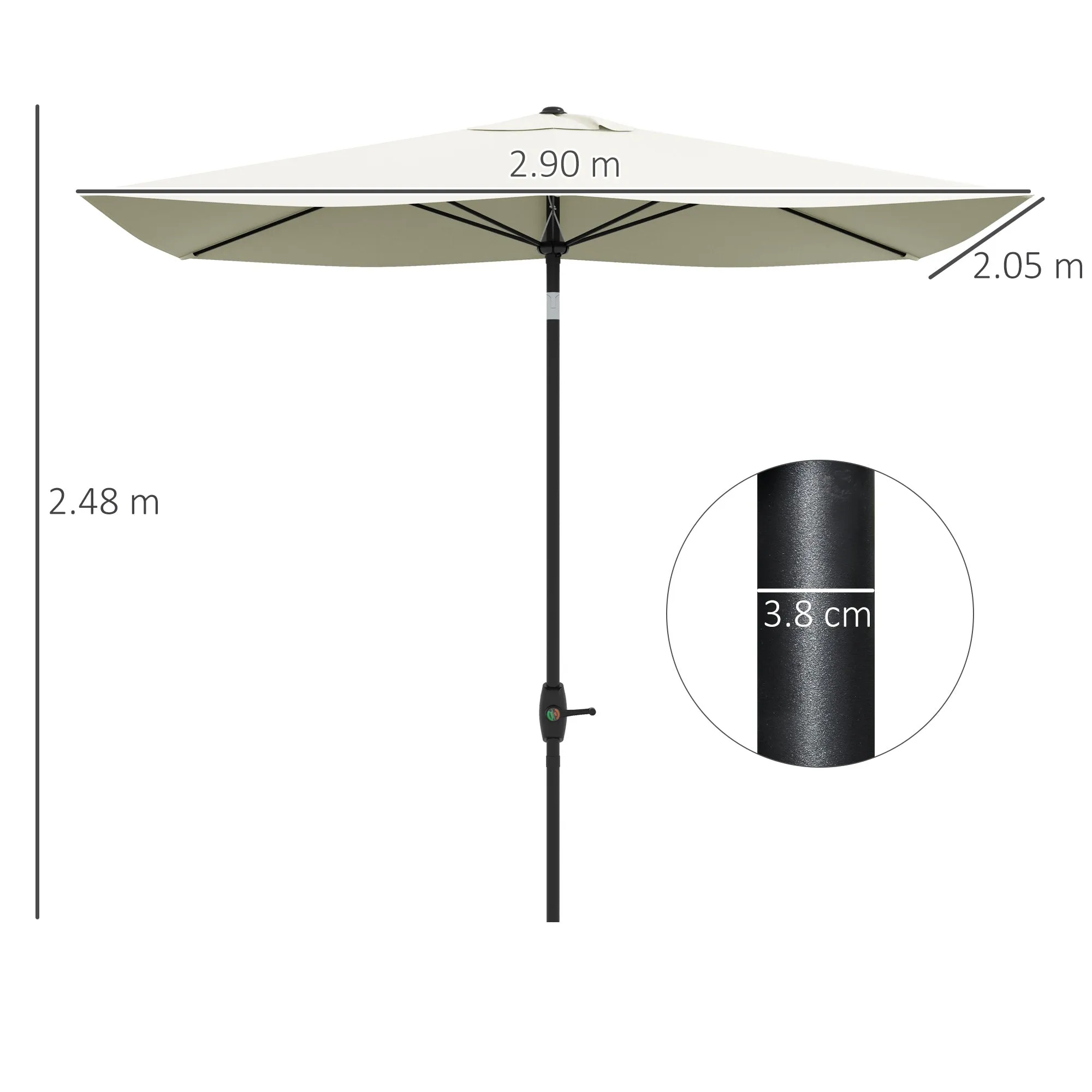 2x3m Rectangular Garden Umbrella with Crank Opening and Adjustable Tilt, Beige - Image 3