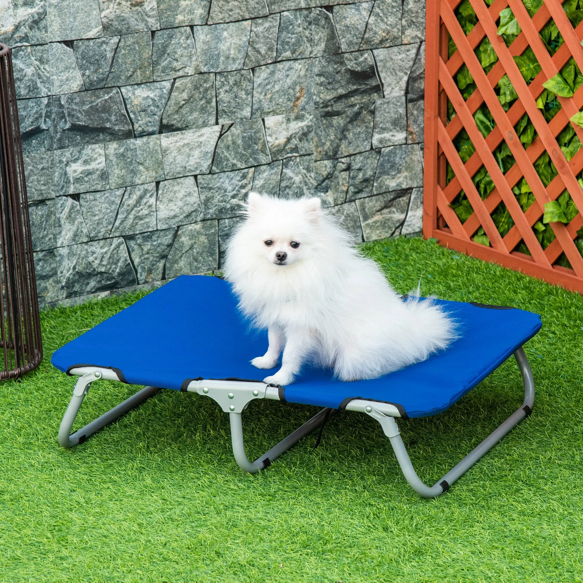 Folding Dog Bed for Small Dogs, Indoor and Outdoor, Raised Dog Bed, Made of Steel and Oxford Fabric, 71x58x20 cm, Blue - Image 2