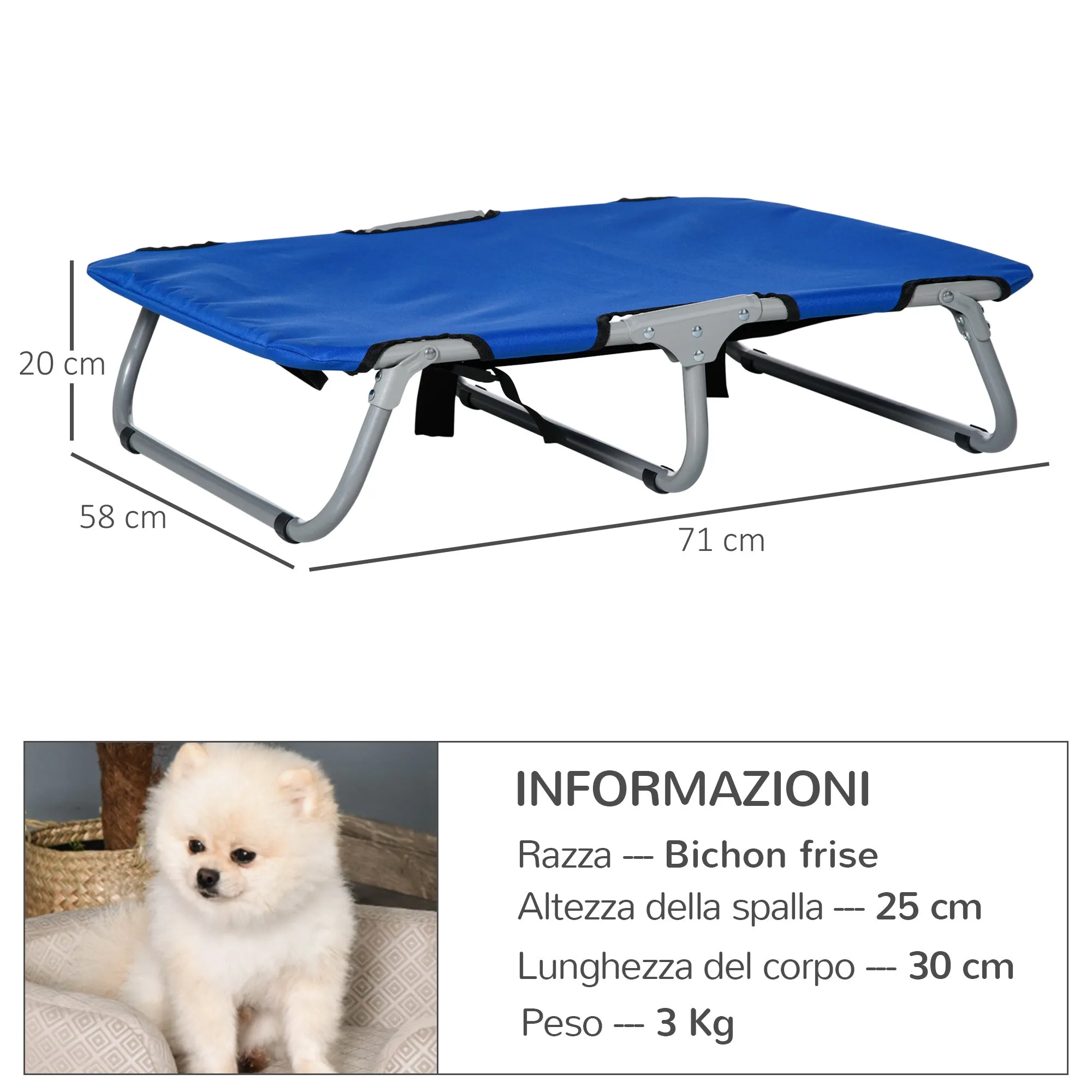 Folding Dog Bed for Small Dogs, Indoor and Outdoor, Raised Dog Bed, Made of Steel and Oxford Fabric, 71x58x20 cm, Blue - Image 3