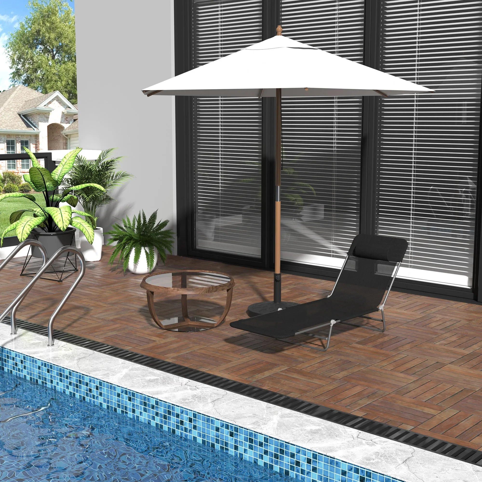 Folding Sun Lounger with Reclining Backrest and Cushion, 182x56x24.5cm - Image 2