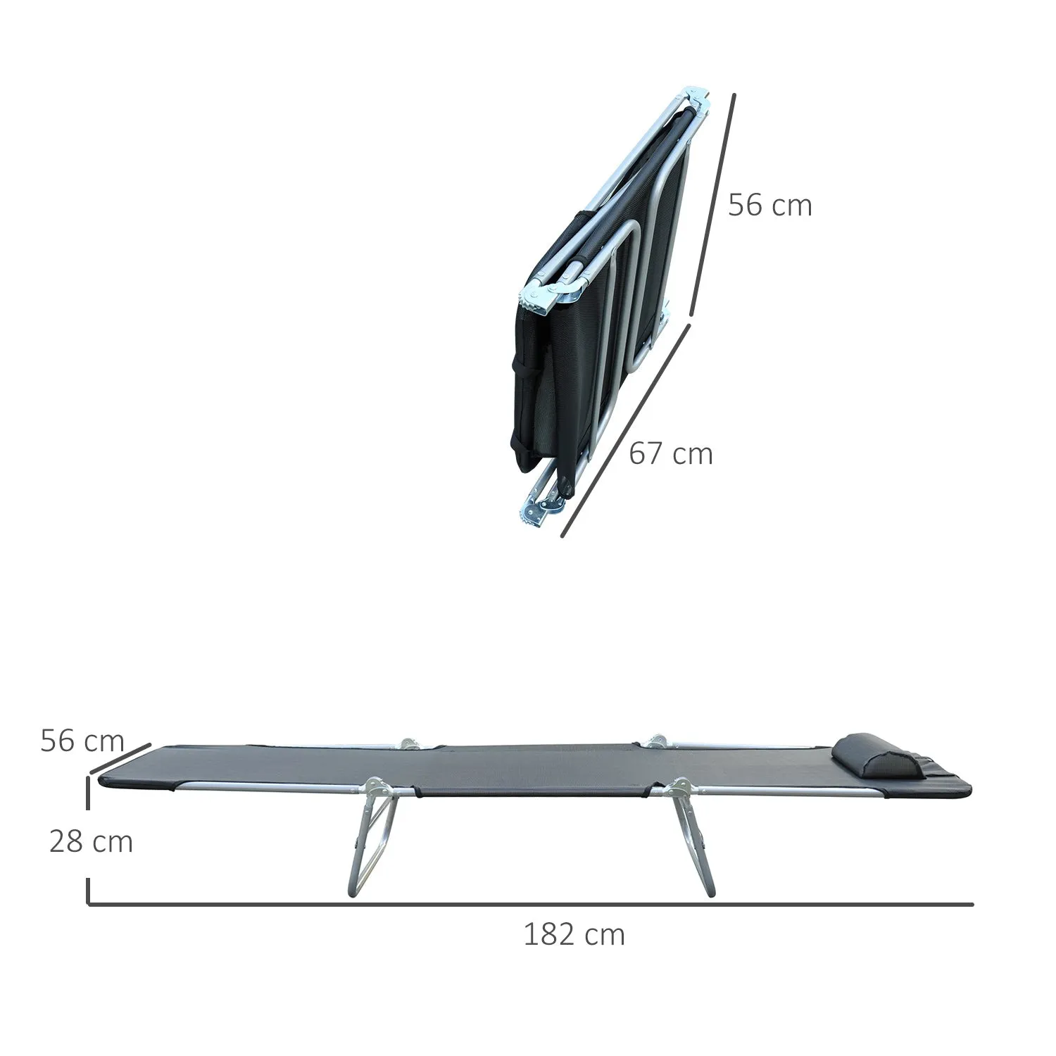 Folding Sun Lounger with Reclining Backrest and Cushion, 182x56x24.5cm - Image 3