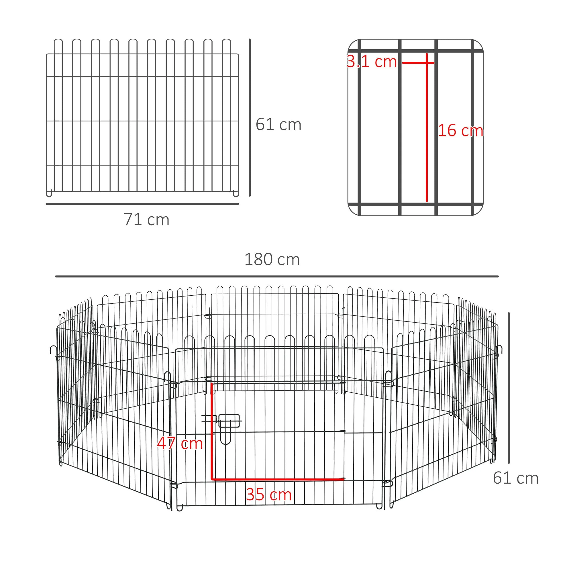 Steel Pet Cage Φ180 x 61cm Black - Image 3
