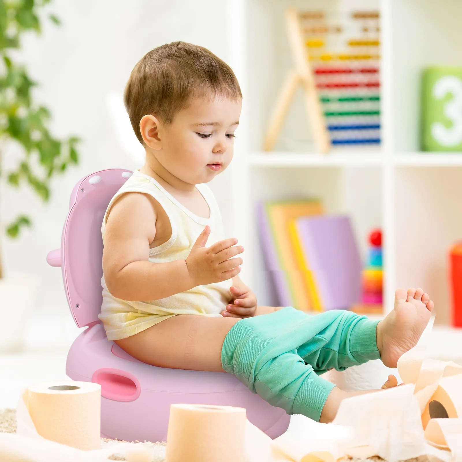 Baby Potty Training Seat 6 Months-48 Months Non-Slip Hippo Pink (40x30x23cm) - Image 2