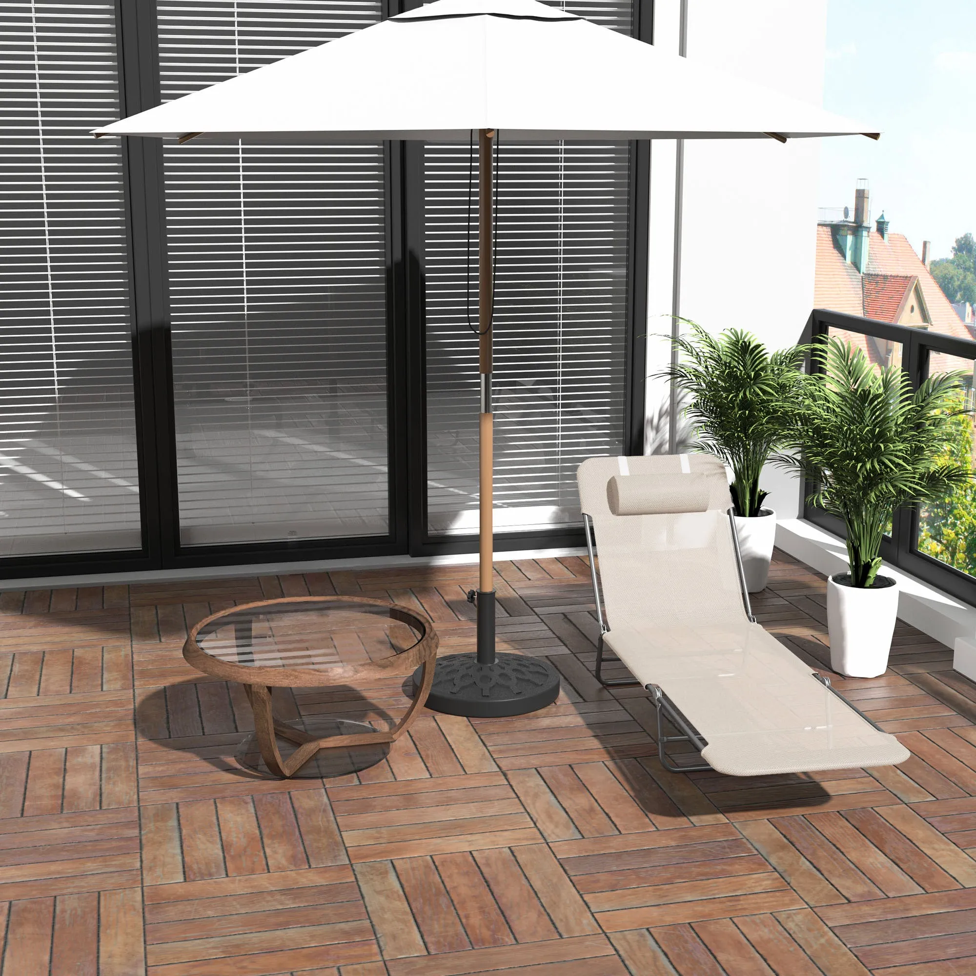 Folding Sun Lounger with Reclining Backrest and Cushion, 182x56x24.5cm - Image 2