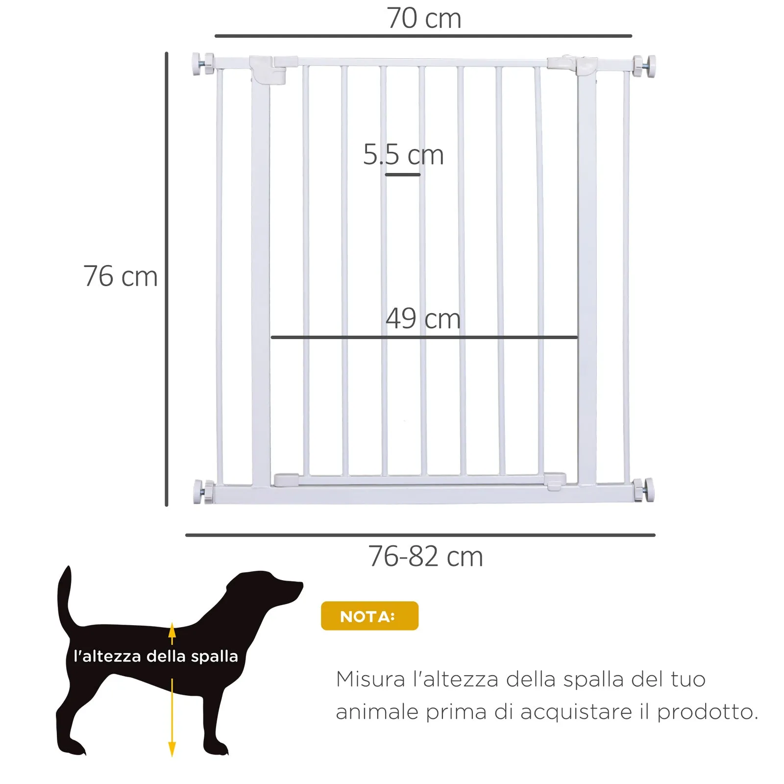Expandable Pet Safety Gate Easy Installation with Pressure Mounts Heavy Duty Steel with a Powder Coated Finish White 76x76-82cm - Image 3
