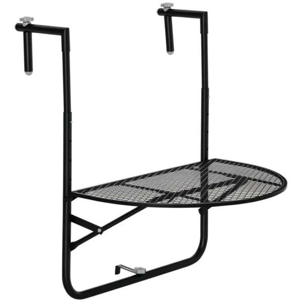 Folding and Adjustable Metal Railing Table, 60x60x57-72cm, Black