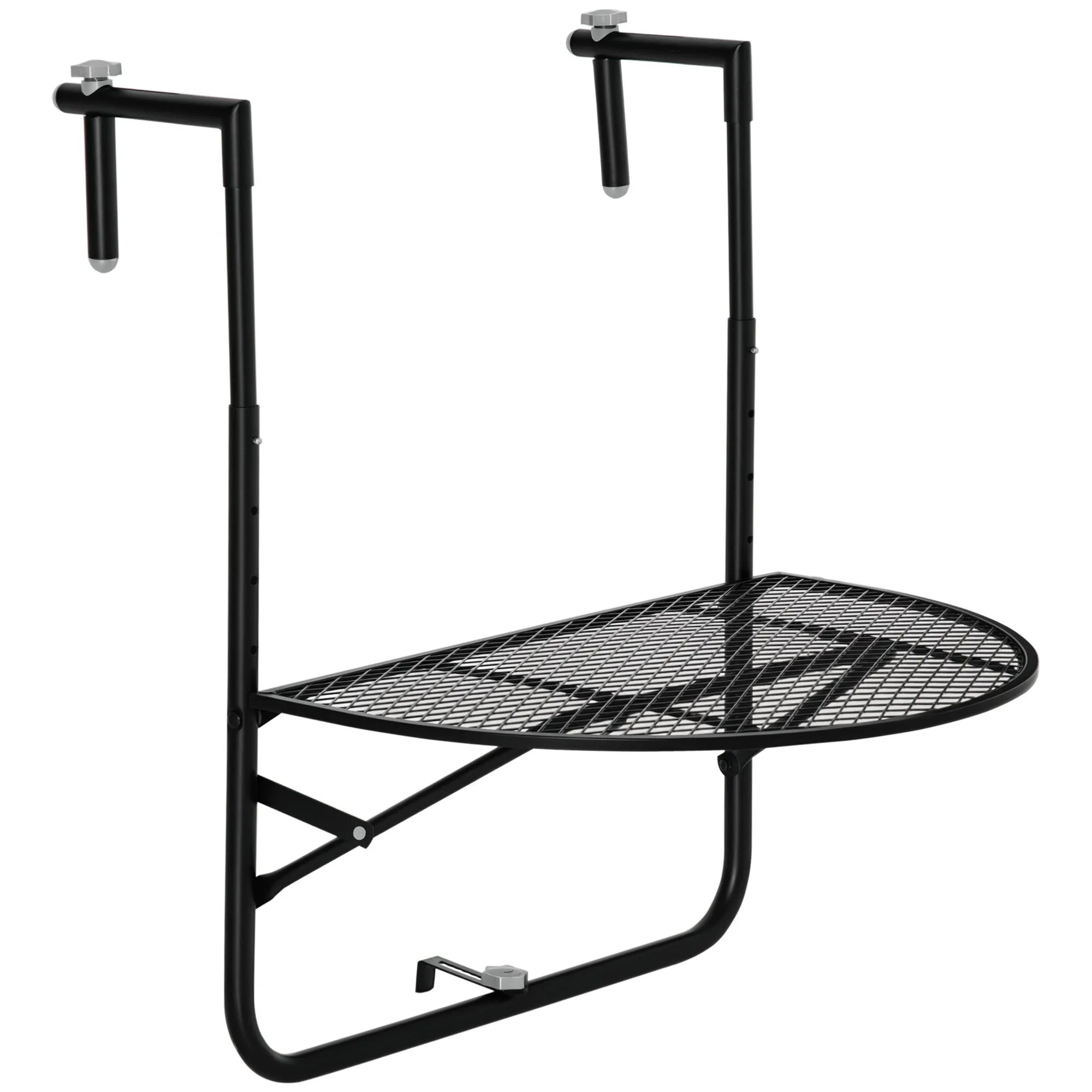 Folding and Adjustable Metal Railing Table, 60x60x57-72cm, Black