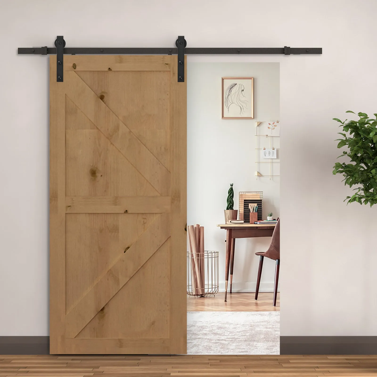200cm Sliding Door Track Accessory Kit with Track and Rollers, Rustic Style, 90kg Load Capacity, Black Carbon Steel - Image 2