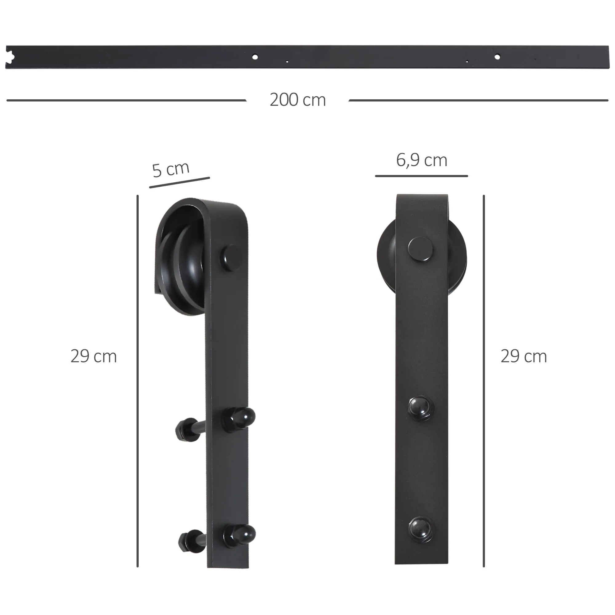 200cm Sliding Door Track Accessory Kit with Track and Rollers, Rustic Style, 90kg Load Capacity, Black Carbon Steel - Image 3