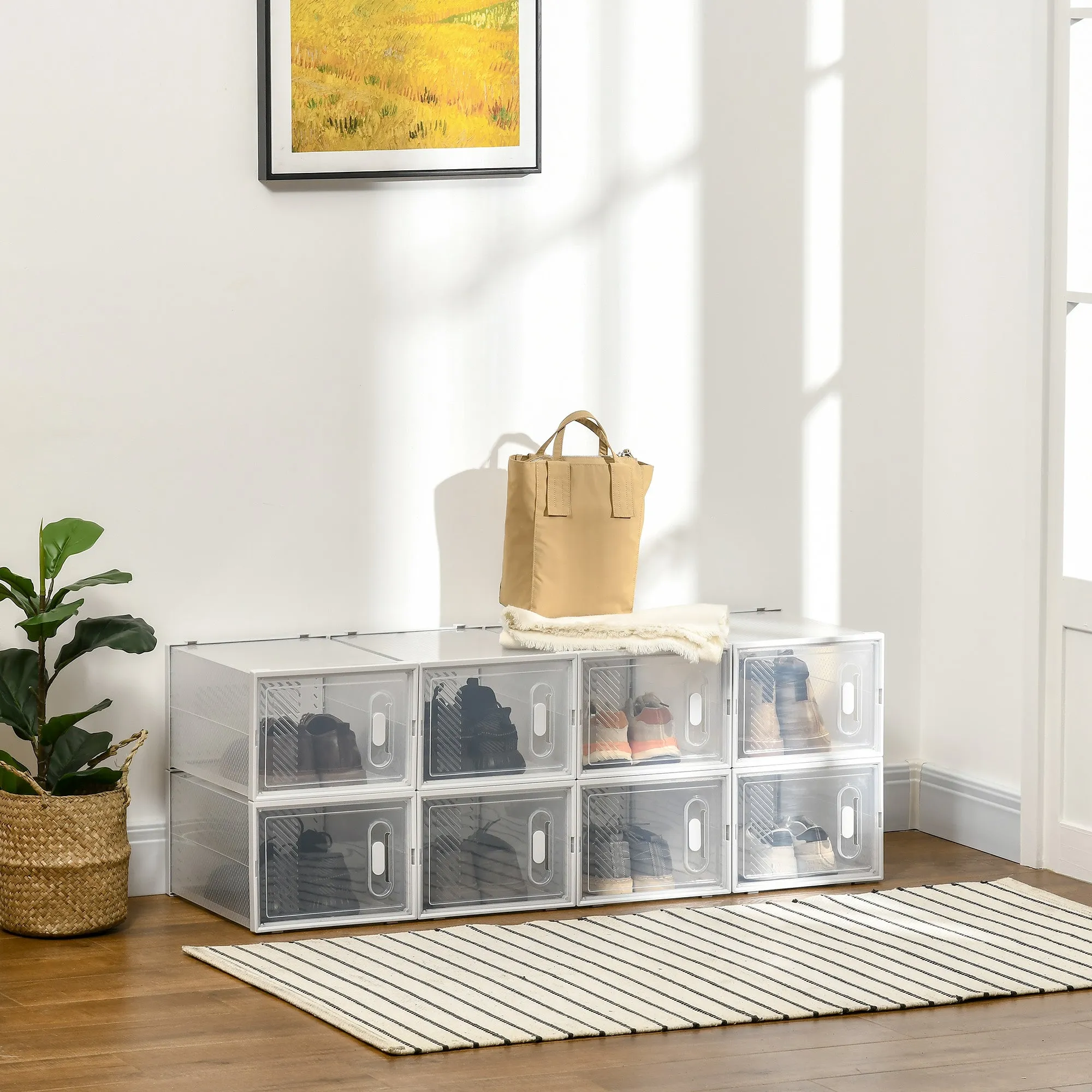 Space-Saving Modular Shoe Rack, 8 Cubes 28x36x21 cm in PP Plastic, White - Image 2