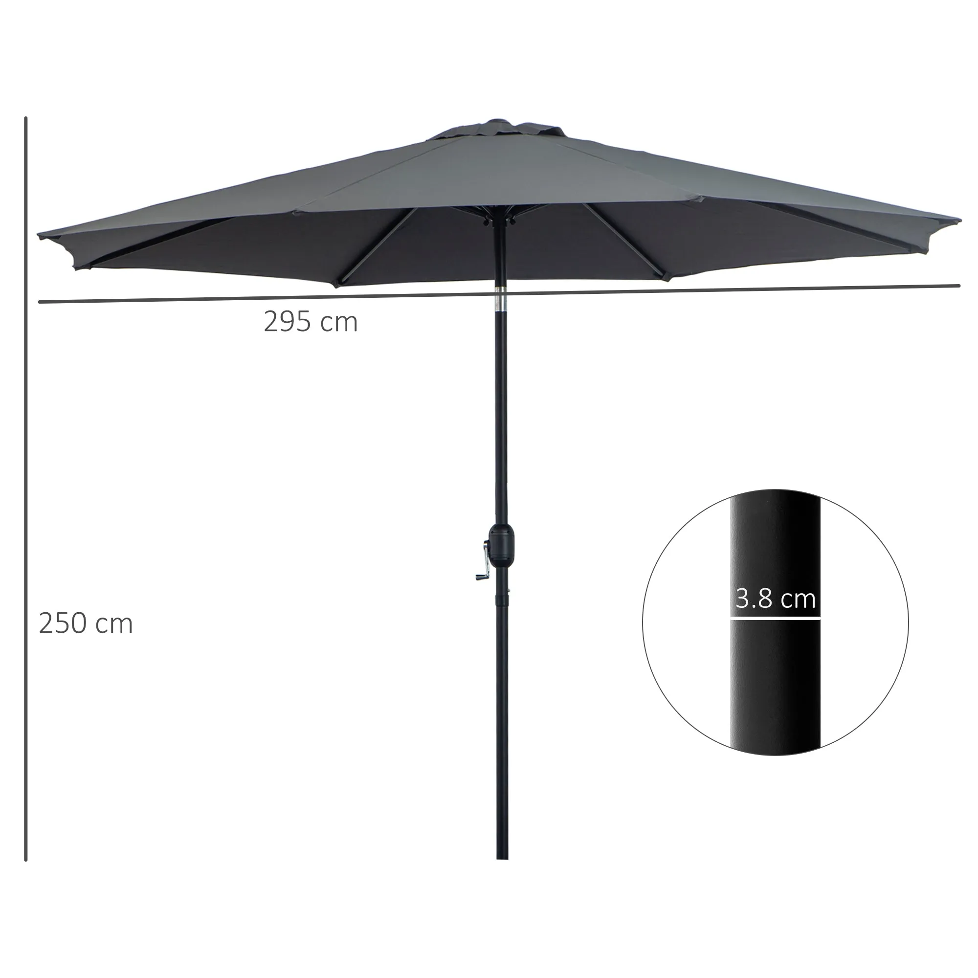 3x2.5 m Tilting Garden Umbrella with Crank Handle, Metal and Polyester, Dark Grey - Image 3