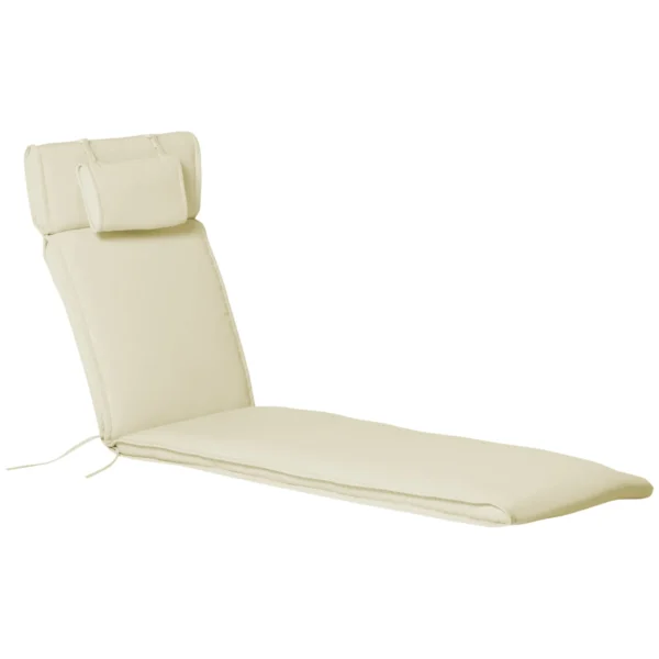Garden Sun Lounger Cushion 198x53x5cm Cream White