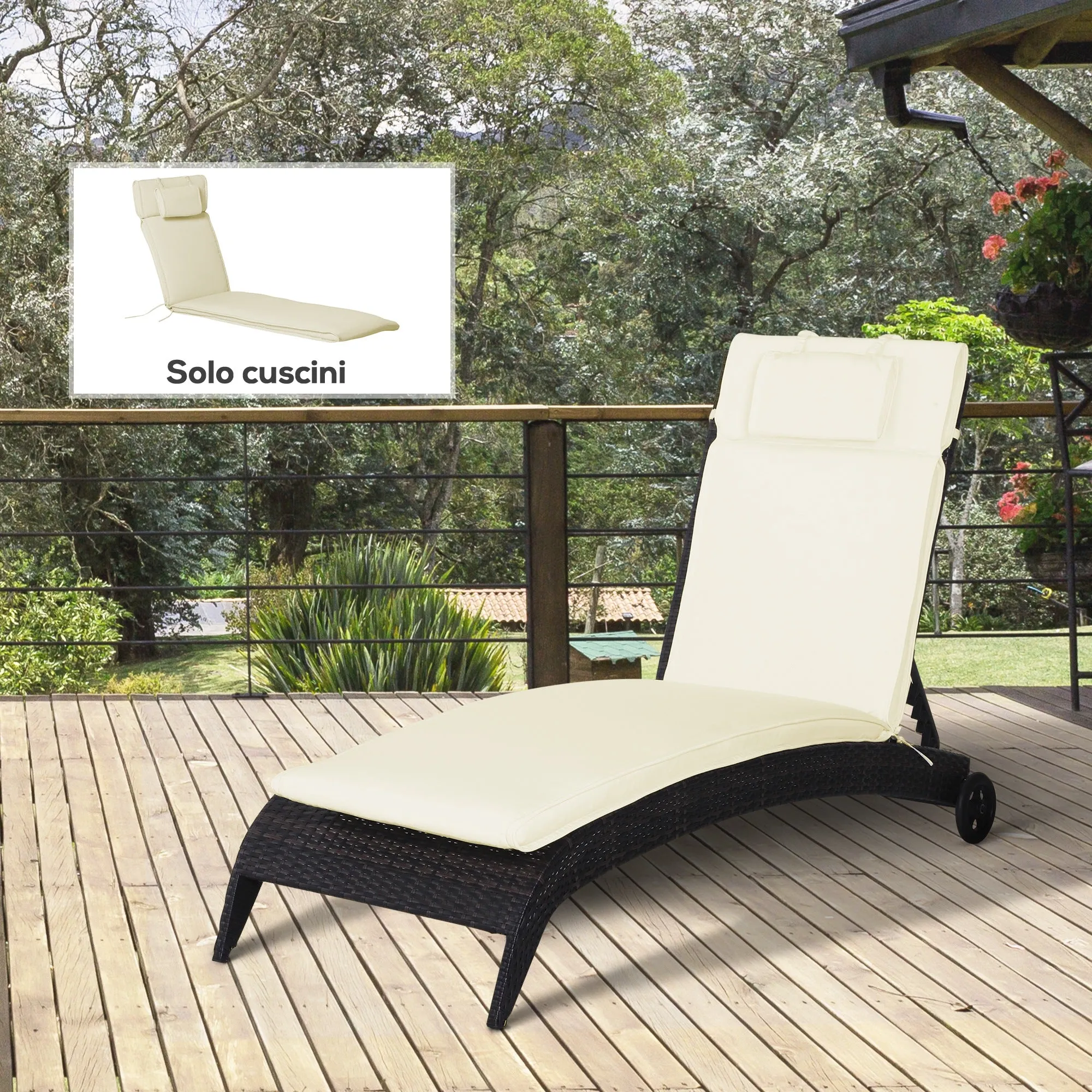 Garden Sun Lounger Cushion 198x53x5cm Cream White - Image 2
