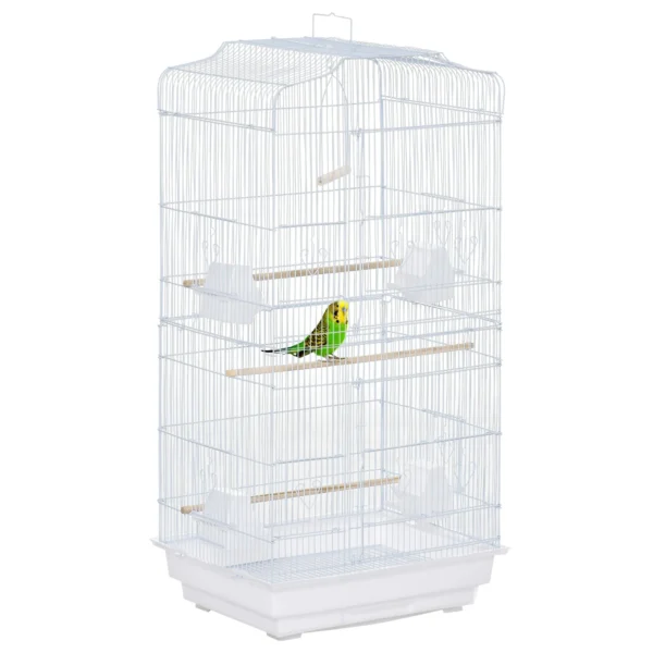 Bird Cage with Perches, Swing and Bowls, Metal and Plastic Aviary, 46.5x35.5x92cm, White