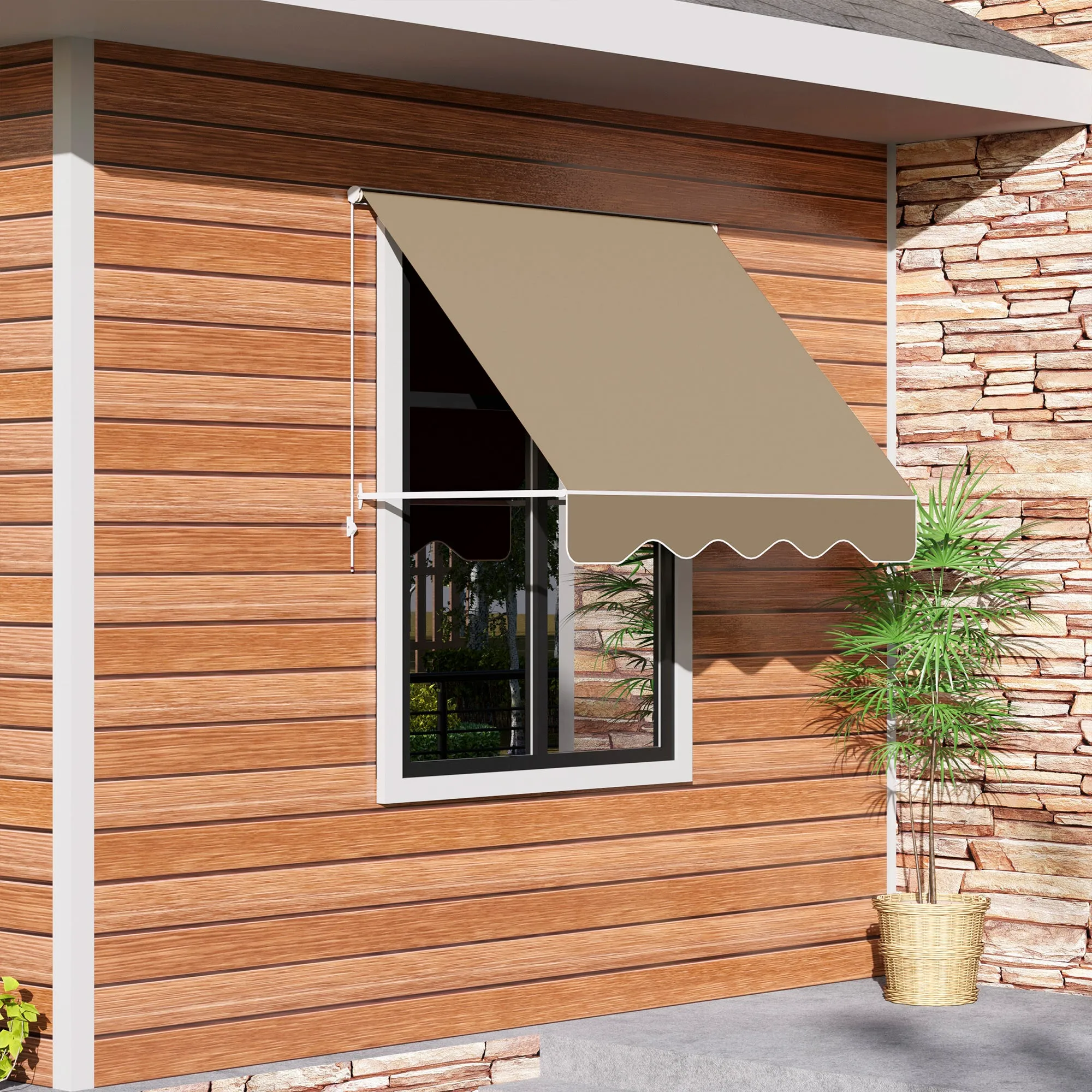 180x70cm Drop-Down Awning with Roller Blind and Adjustable Angle 0-120°, Beige - Image 2