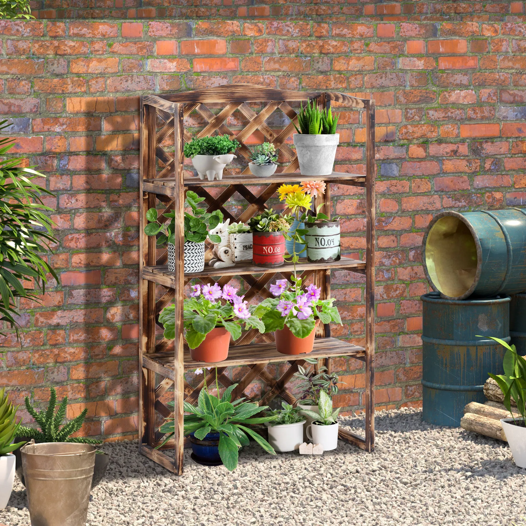 3-Tier Fir Wood Outdoor Plant Stand, Indoor and Outdoor Plant Holder, Balcony Planter, 80x40x148cm - Image 2