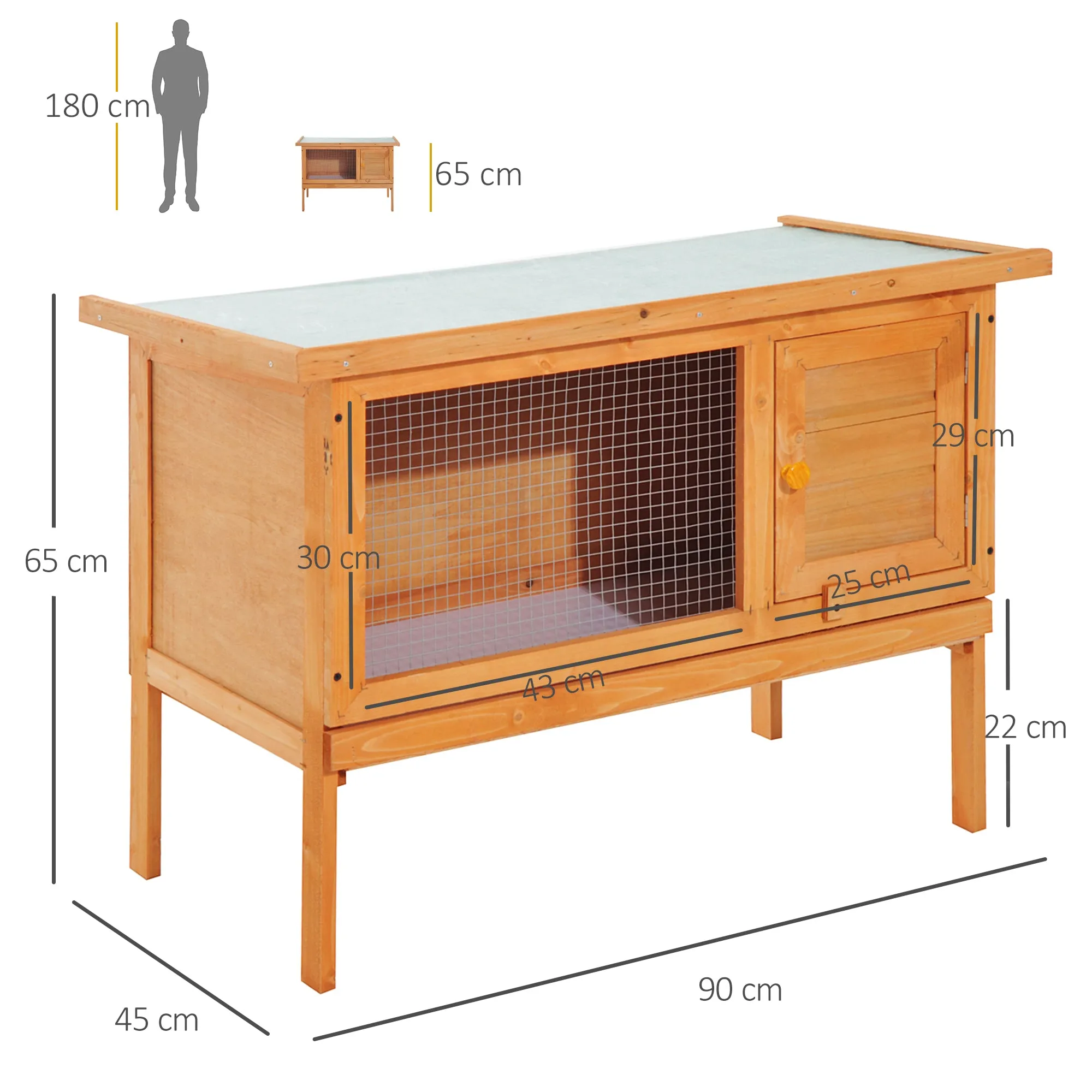 Rabbit Cage Outdoor Hutch in Fir Wood 90 x 45 x 65cm - Image 3