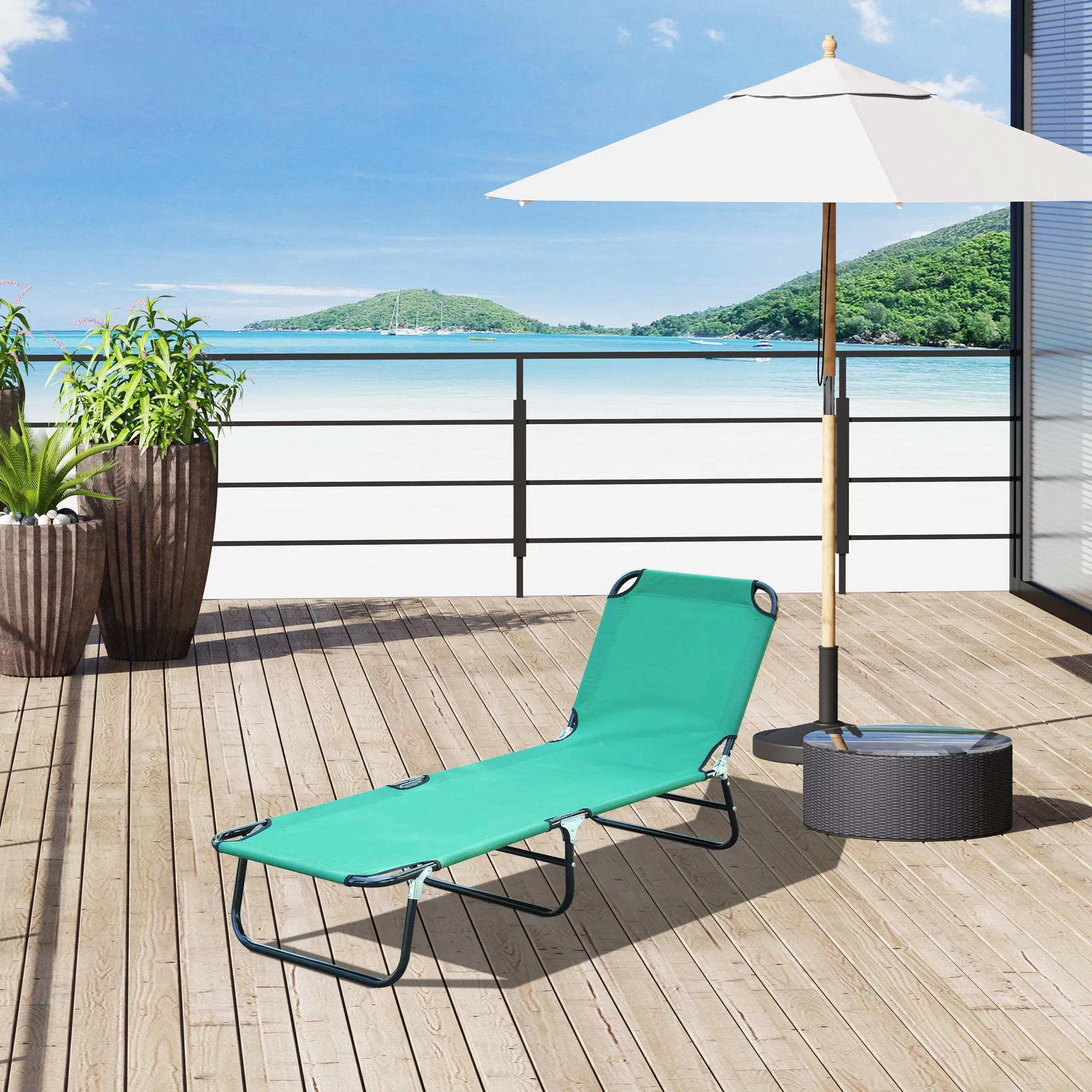 Folding Garden Lounger with 4-Position Reclining Backrest, 188x56x28cm, Green - Image 2