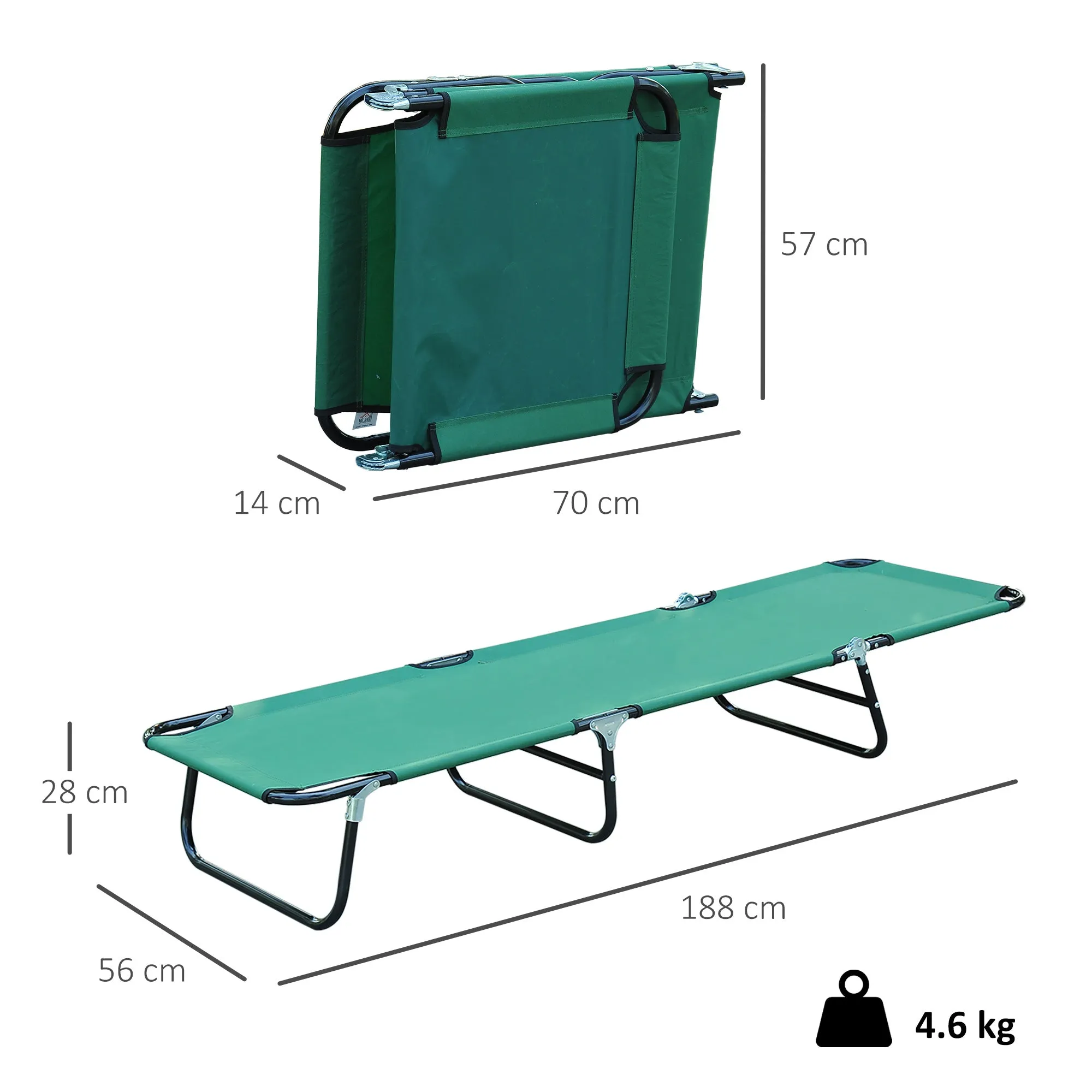Folding Garden Lounger with 4-Position Reclining Backrest, 188x56x28cm, Green - Image 3